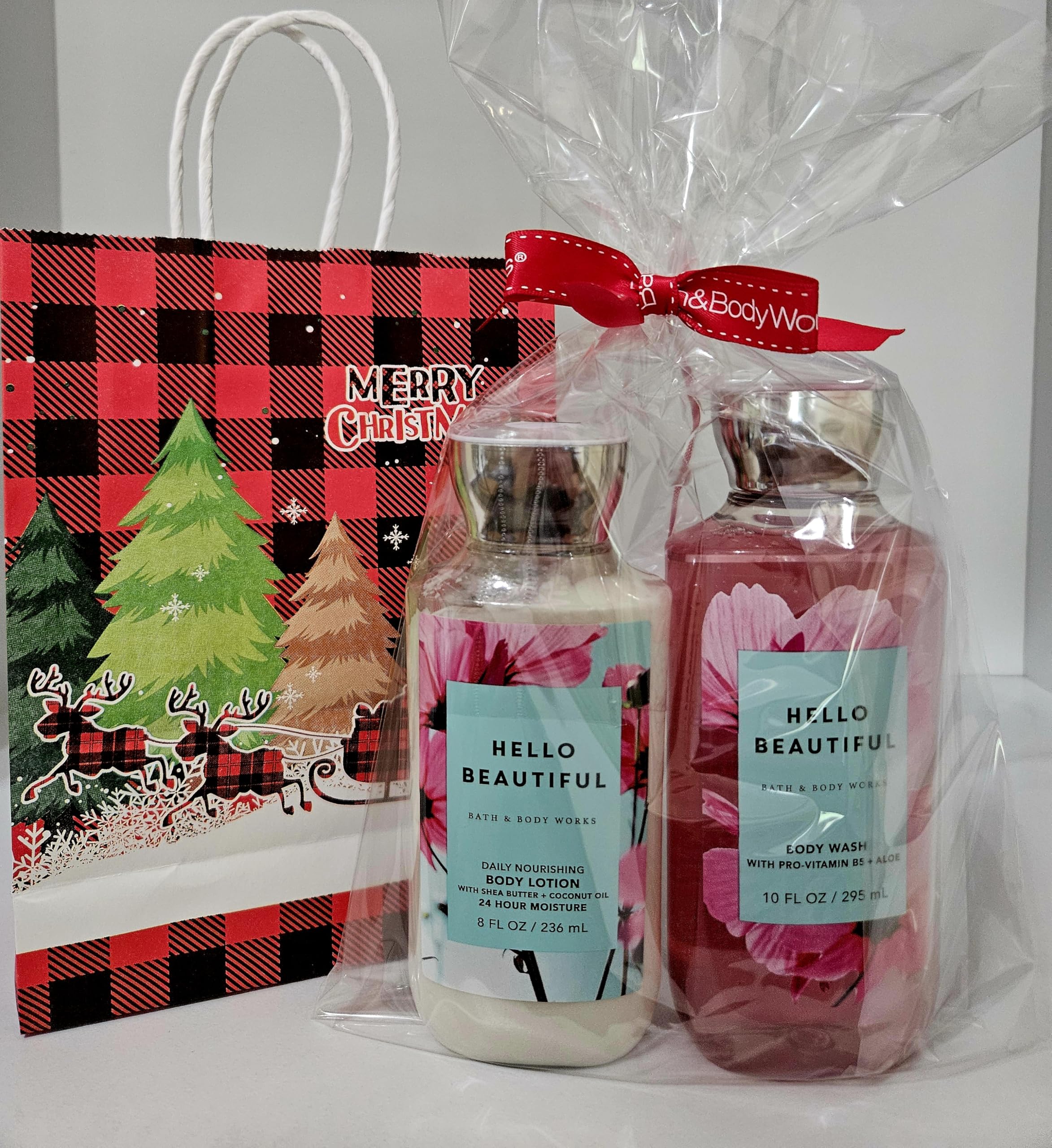 Hello Beautiful Bath & Body Gift Set - 10 fl oz Body Wash & 8 fl oz Lotion with Holiday Bag | Spa Day Essentials, Christmas Present, Self Care Package for Women
