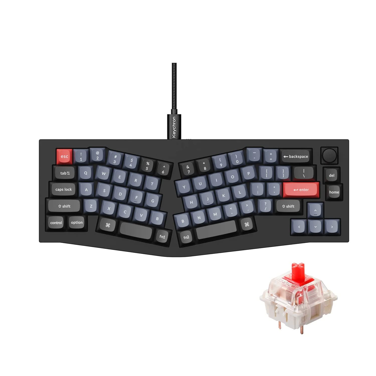 Keychron Q8 Wired Custom Mechanical Keyboard - 65% Alice Layout with Knob, Hot-Swappable Gateron G Pro Red Switches, QMK/VIA Programmable, Double Gasket Design for Mac/Windows/Linux (Black) | Perfect for Typing, Gaming & Office Work