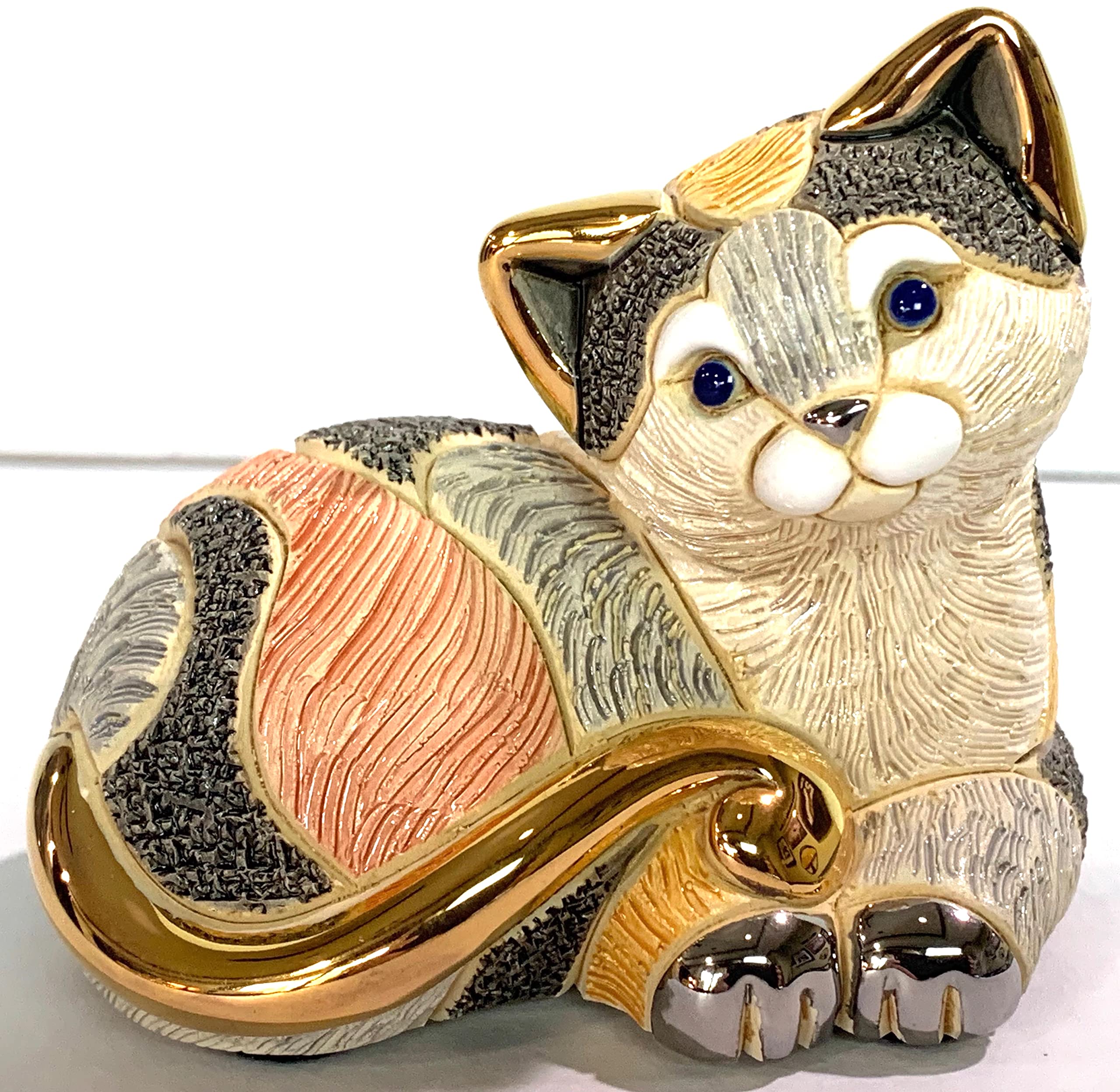 Handmade Ceramic Calico Cat Figurine - De Rosa Family Collection F217 in Gift Box | Unique Home Decor & Cat Lover Gift for Birthday, Housewarming, Christmas