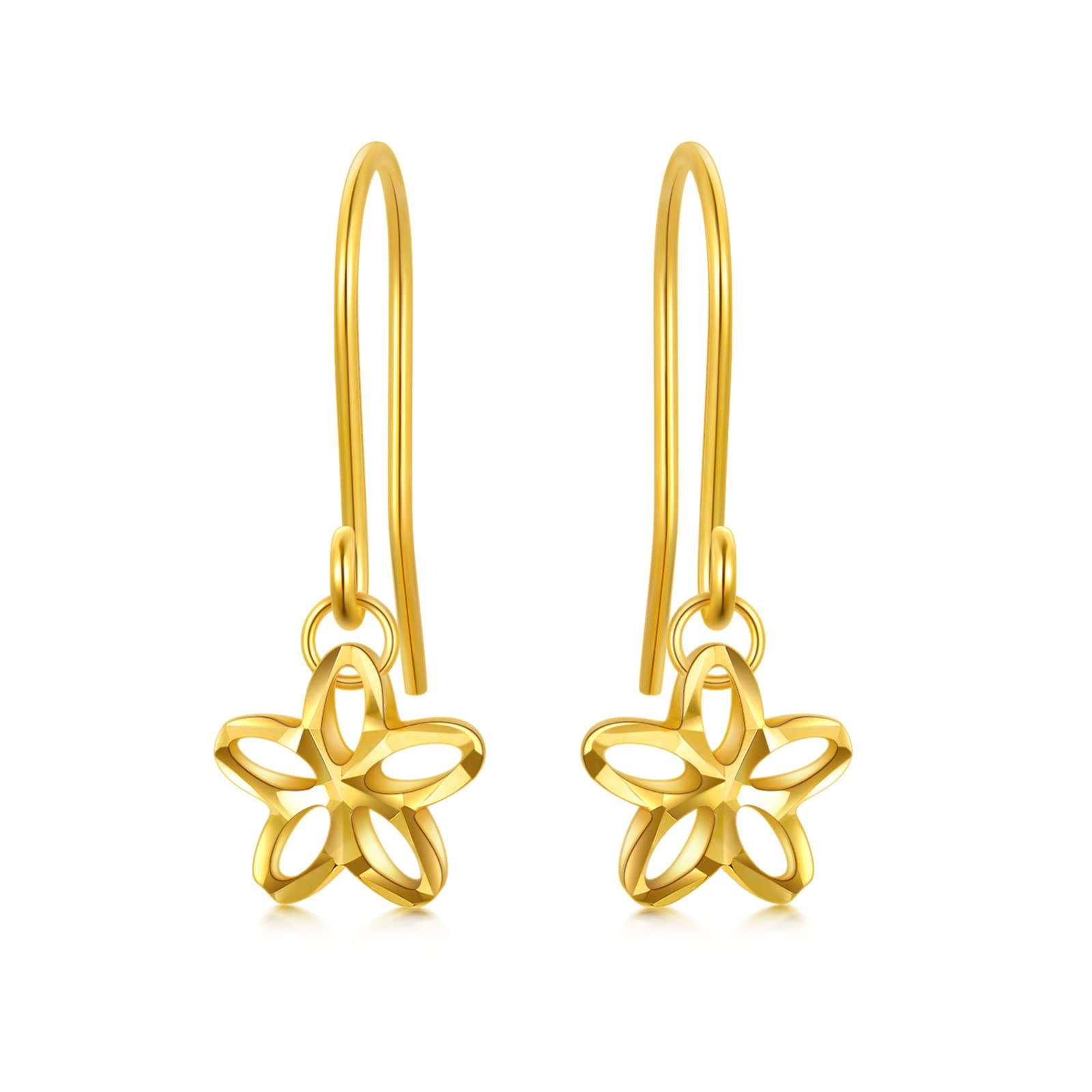 18K Solid Gold Cherry Blossom Dangle Earrings for Women - Yellow Gold Floral Drop Earrings for Anniversary, Birthday Gifts for Her - Perfect for Weddings, Parties & Special Occasions