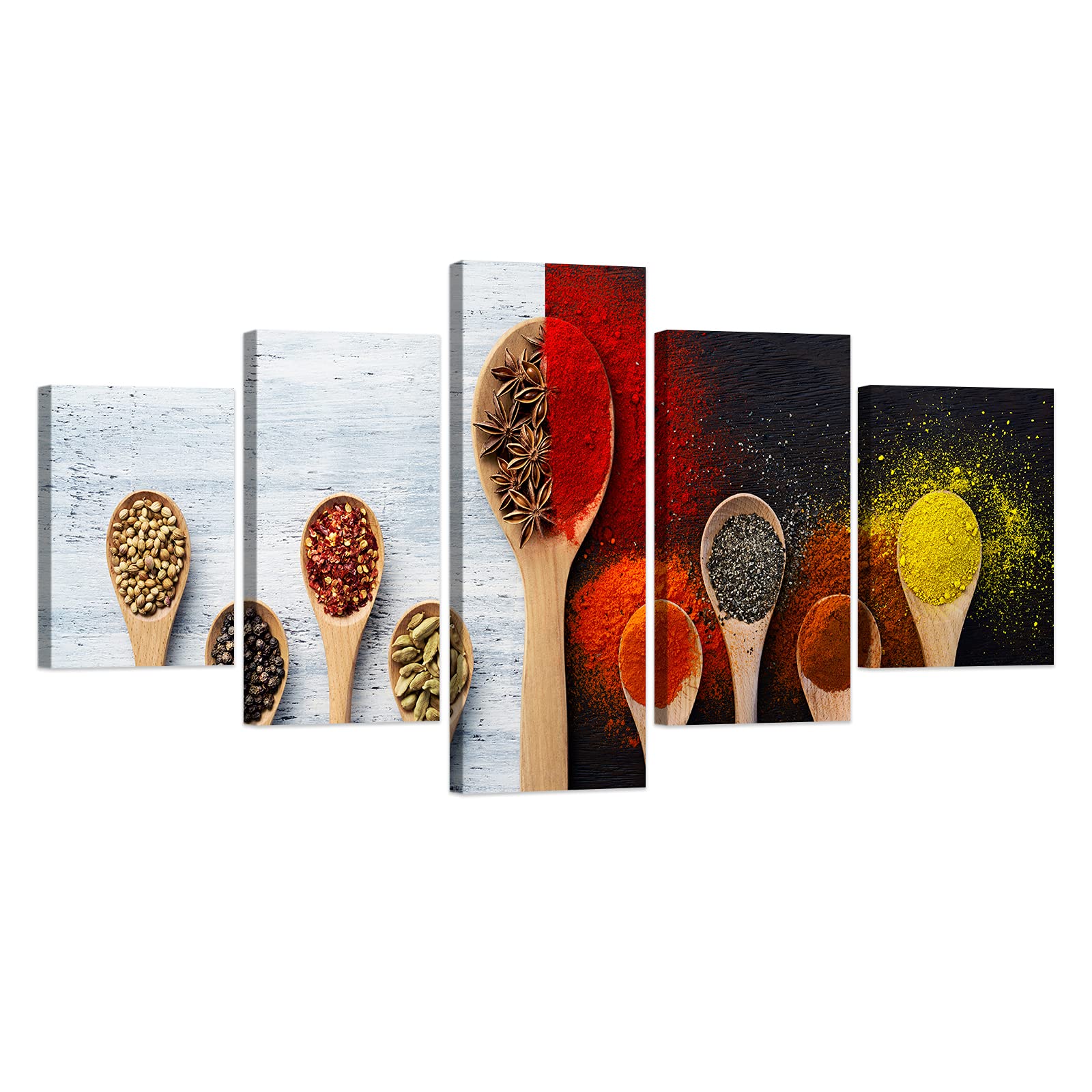 5-Piece Vintage Kitchen Spices Wall Art Canvas Print - Herbs & Spoon Decor for Chef Gift, Framed Restaurant Wall Decor Ready to Hang (60