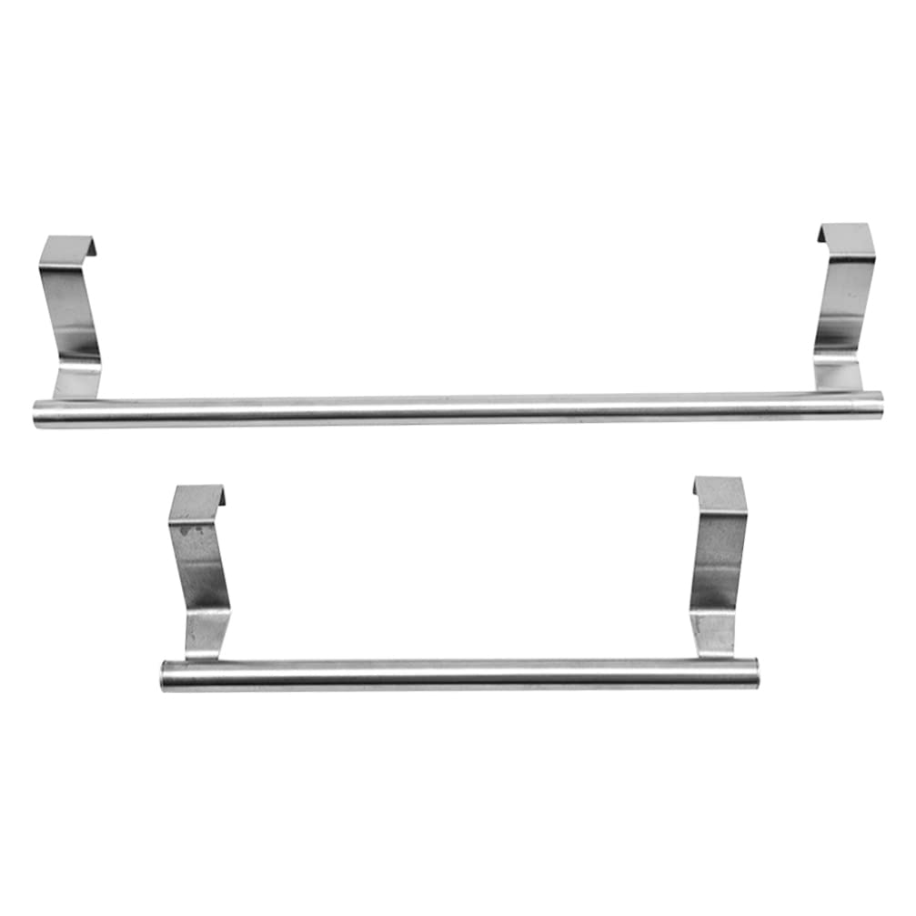 Angoily Stainless Steel Towel Bar Rack - 2 Pack Over The Door Kitchen & Bathroom Towel Holder for Cabinet, Cupboard - Durable Metal Towel Bar for Home, Office, RV Use