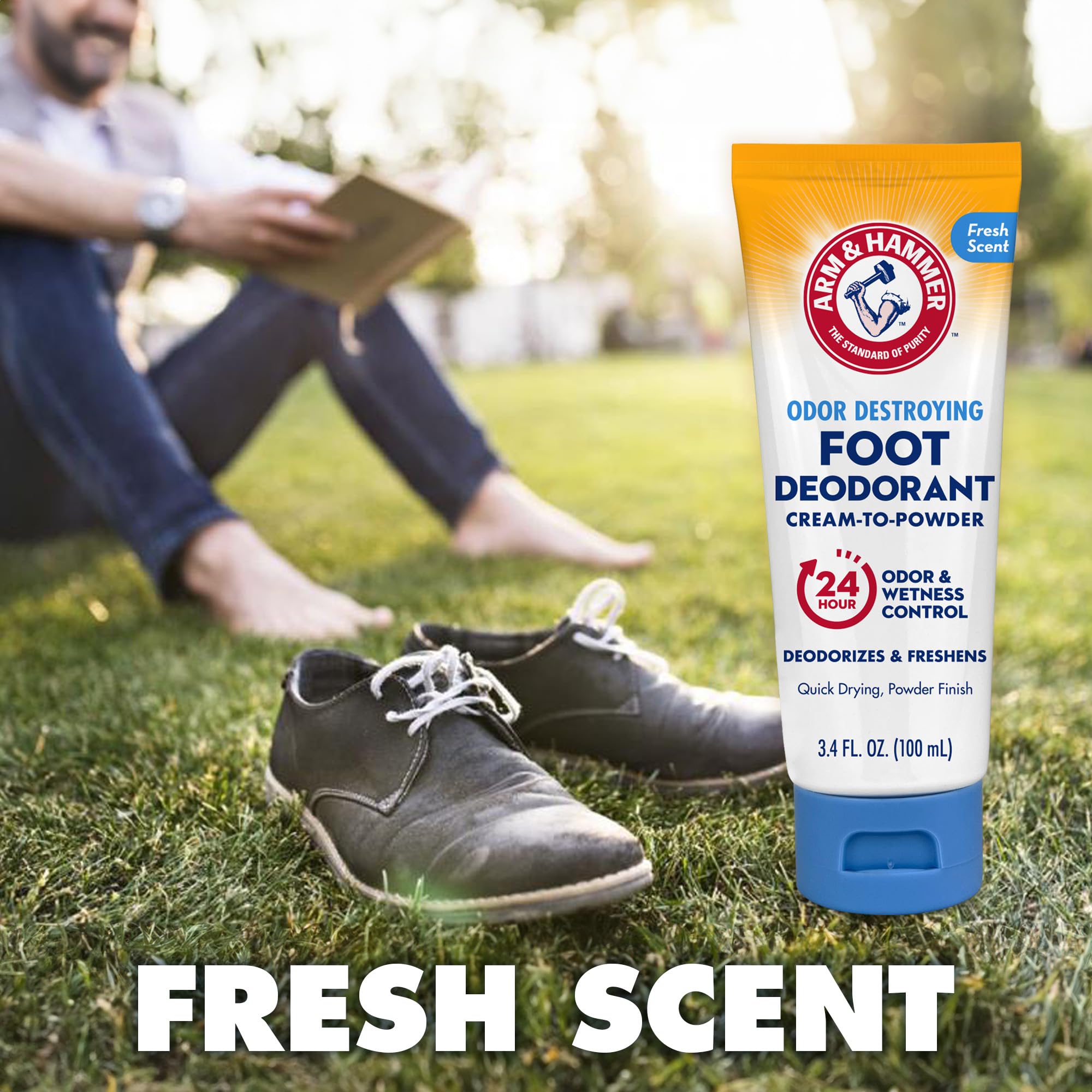 Arm & Hammer Cream to Powder Foot Deodorant - 24 Hour Odor & Wetness Protection, Long Lasting Antiperspirant for Fresh & Dry Feet - Apply as Cream Dries to Powder - Perfect for Active Lifestyles, Work Boots & Sweaty Feet