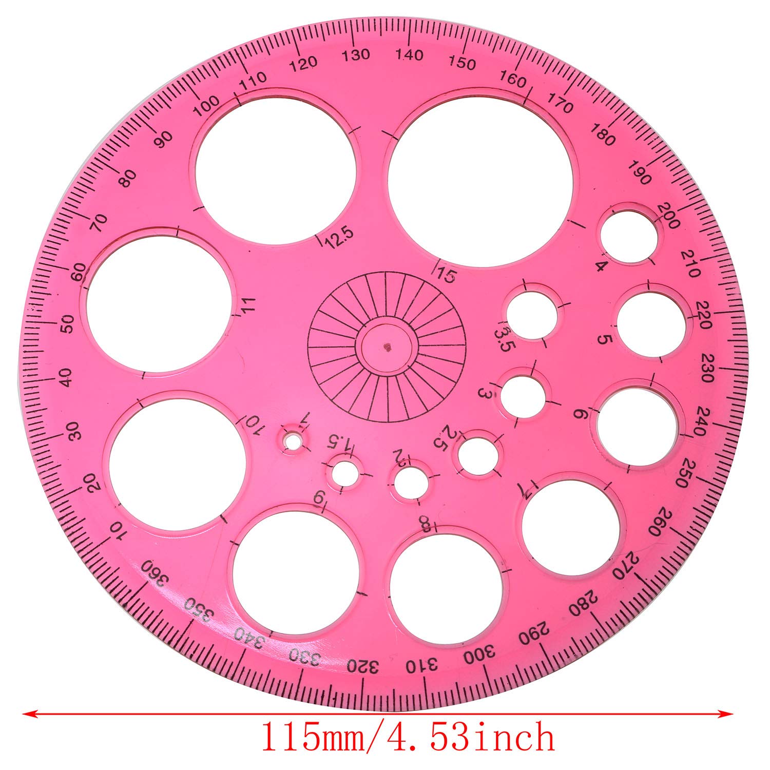 4-Piece Colorful Transparent 360 Degree Protractor and Circle Maker Set - Blue, Yellow, Green, Pink Templates for Small Circles | Perfect for Math Class, Engineering Drawings & DIY Craft Projects