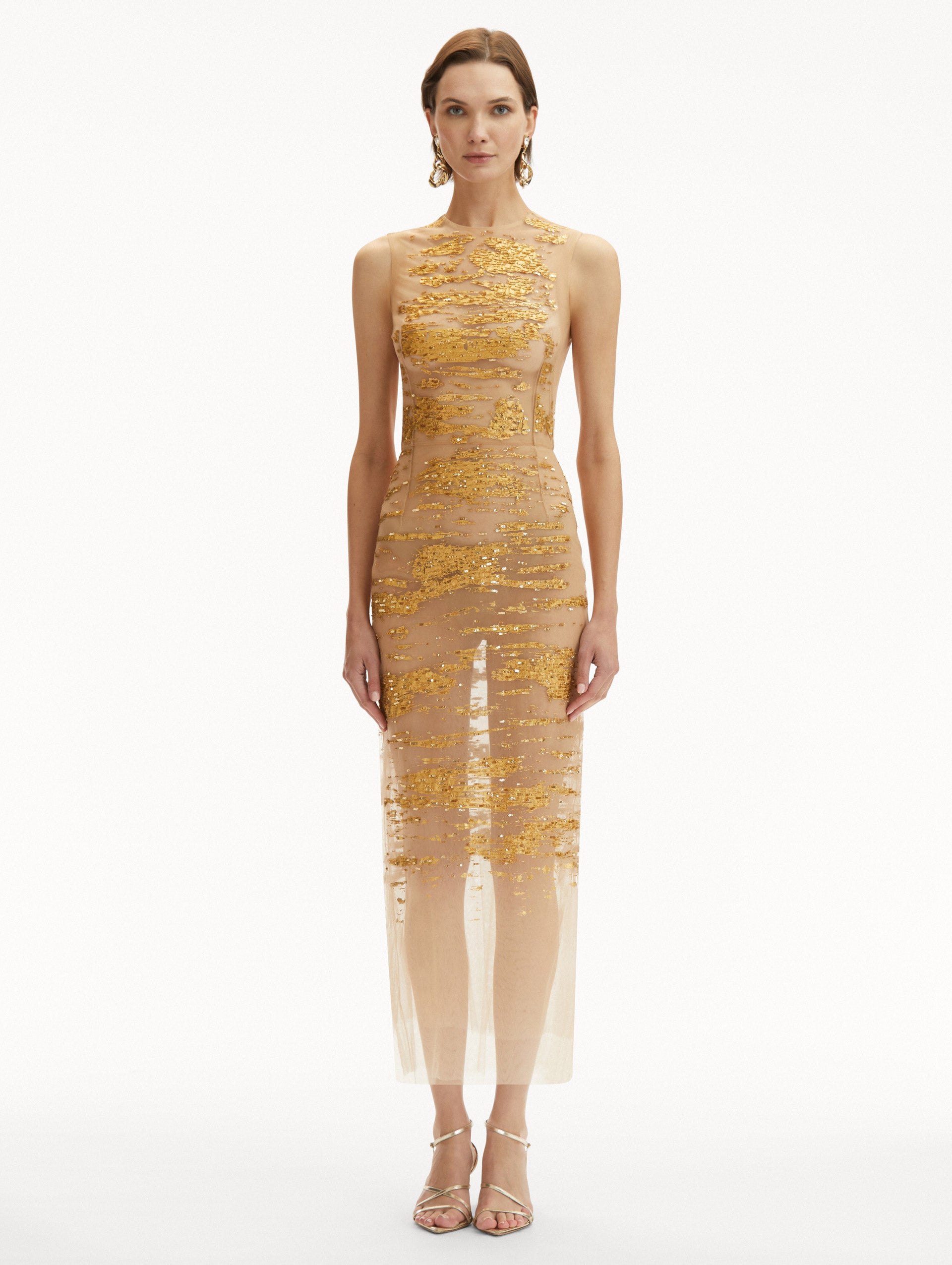Gold Foil Sequin Embroidered Party Dress for Women - Elegant Evening Gown for Prom, Wedding & Special Occasions