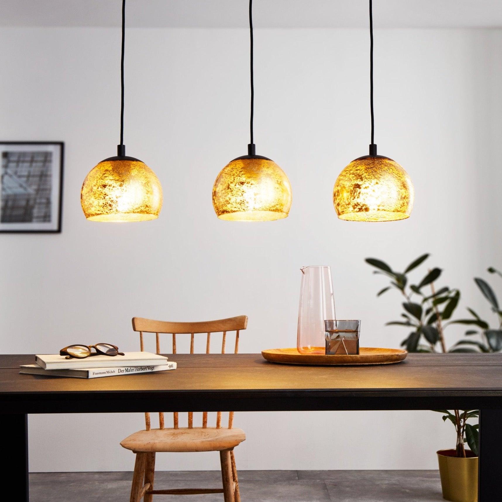 Eglo Albaraccin 3-Light Gold Leaf Ceiling Pendant Light Fixture - Modern Spherical Chandelier for Dining Room, Living Room & Bedroom Lighting