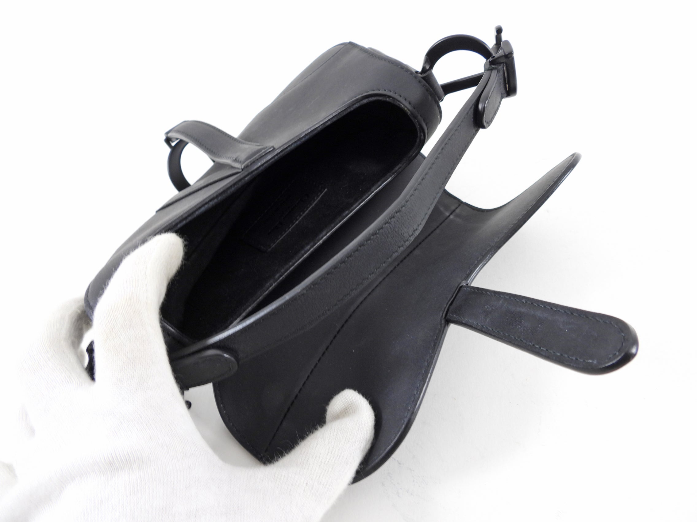 Dior All Black Ultramatte Leather Mini Saddle Bag for Women - Luxury Designer Crossbody Purse for Evening Parties, Date Night & Special Occasions