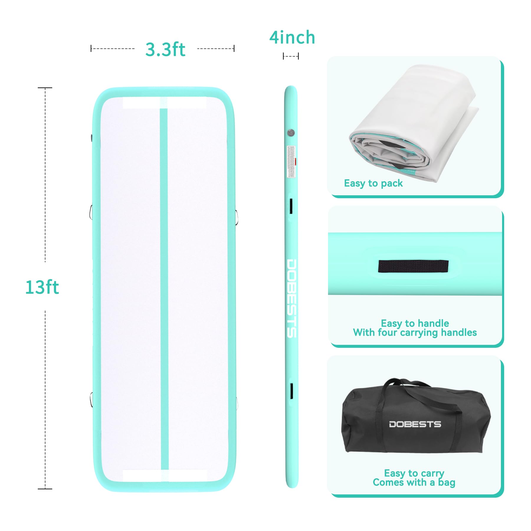 DOBESTS Inflatable Gymnastics Tumbling Mat 6.6ft/10ft/13ft/16ft/20ft - Portable Air Track for Home & Gym Training with Electric Pump - Perfect for Tumbling, Cheerleading, Parkour & Kids Play