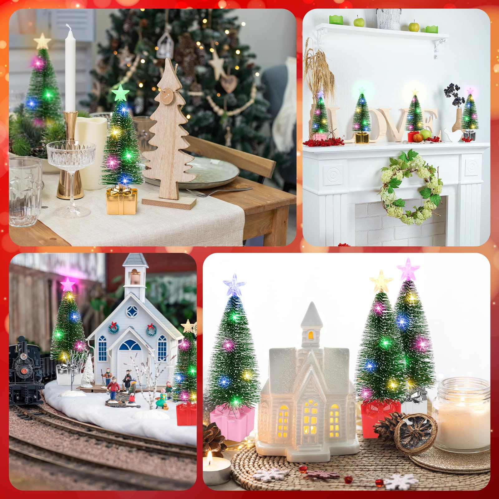 4 Pack Mini Christmas Tree with LED Lights - Small Tabletop Holiday Decor for Indoor Christmas Party, Xmas Centerpieces, Home & Office Decorations - Perfect for Holiday Tables, Mantels & Gift Exchanges