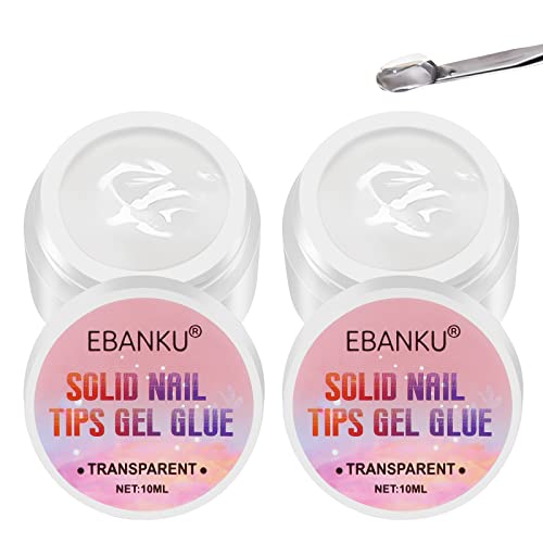 **EBANKU 2X 10ml Solid Nail Glue Gel - Clear Strong Press on Nail Adhesive for Acrylic False Nails, Rhinestones & Fake Tips (UV/LED Curing Needed) - Perfect for Salon, DIY Manicures & Long-Lasting Nail Art**