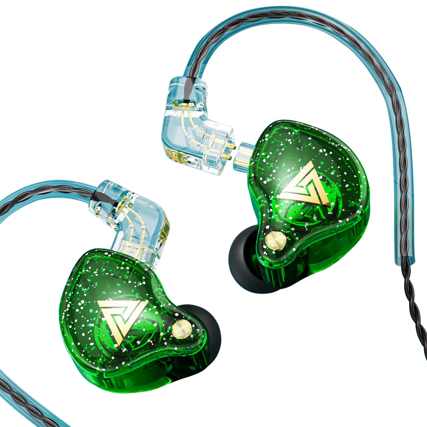 QKZ AK6 PRO HiFi Wired In-Ear Headphones with Detachable 3.5mm L-Shaped Gold-Plated Cable - Professional IEM Earphones for Gaming, Music, Studio Monitoring (Green) - Perfect for Competitive Gamers, Audiophiles & Music Producers
