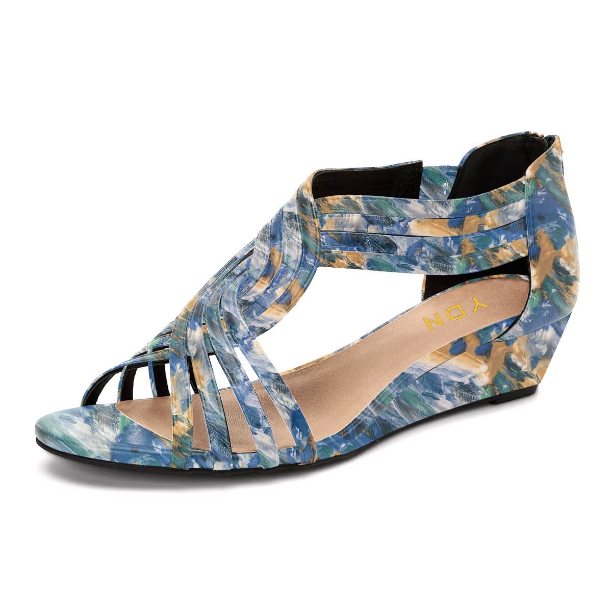 YDN Women's Summer Glitter Wedge Sandals with Rhinestones - Open Toe Cross Strap Mid Heel Casual Shoes with Back Zipper (Size 4-15) | Perfect for Beach Vacations, Parties & Everyday Wear