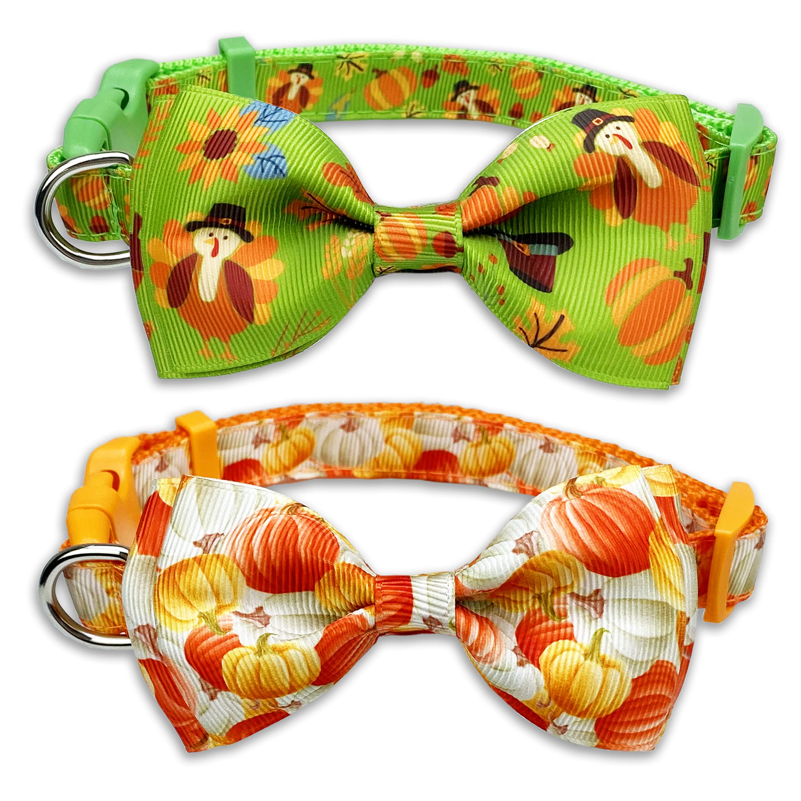 Thanksgiving Dog Collar with Bow Tie - Fall Harvest Turkey & Pumpkin Pet Collar for Small, Medium, Large Dogs - Adjustable Holiday Costume Accessory for Puppies & Pets (Large) - Perfect for Thanksgiving Parties & Autumn Photo Shoots