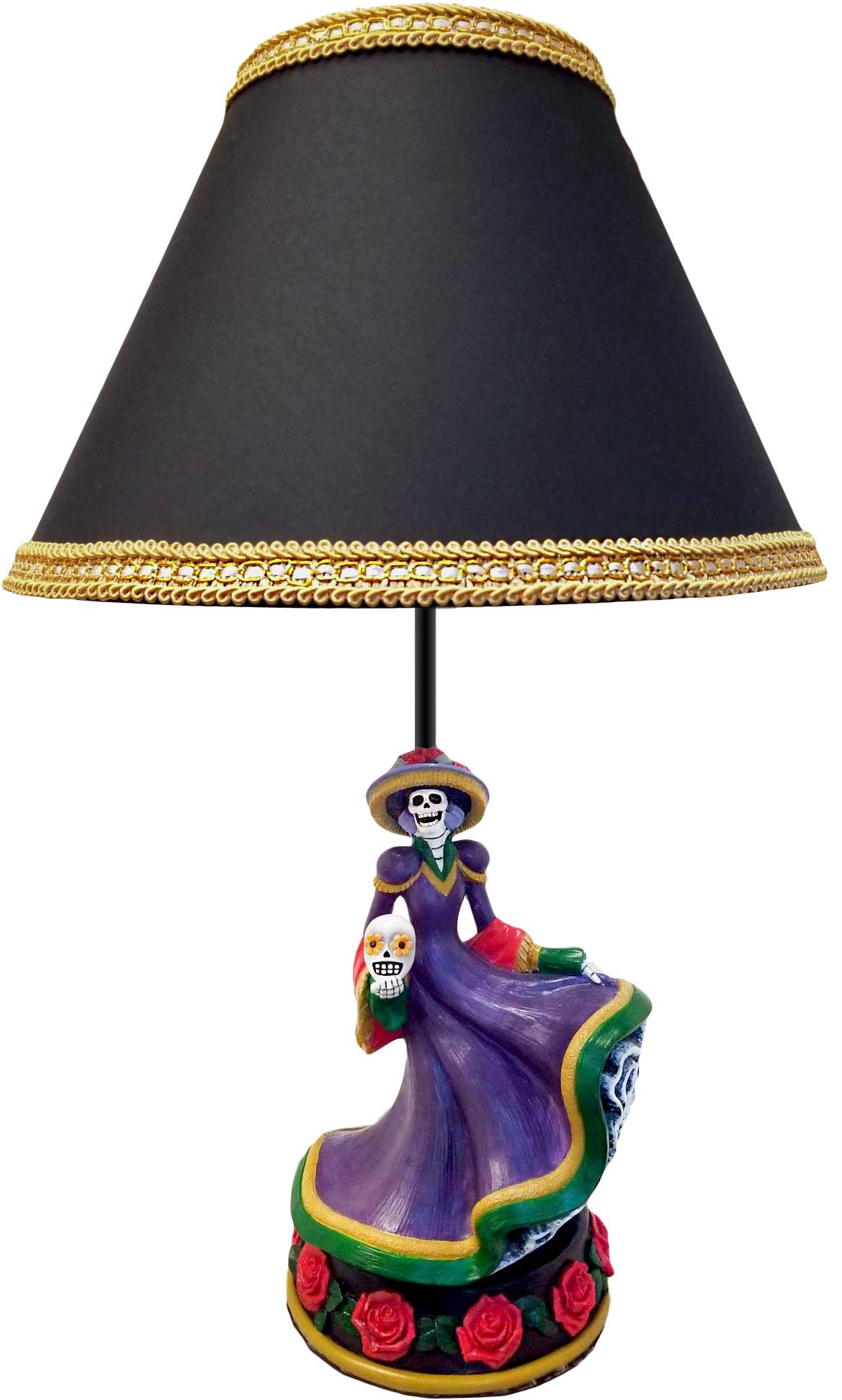 World of Wonders Catrina Figurine Decorative Table Lamp with Shade - 20 Inch Day of The Dead Inspired Lighting for Bedroom, Living Room & Nightstand - Perfect for Mexican Home Decor, Halloween & Día de Muertos Celebrations