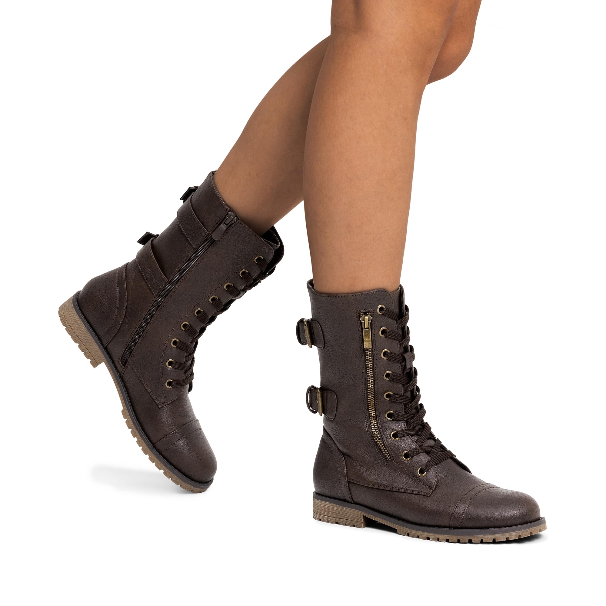 DREAM PAIRS Women's Mid Calf Combat Boots with Built-in Wallet Pocket - Lace Up Military Style Ankle Booties for Hiking, Outdoor Adventures & Fashion Streetwear
