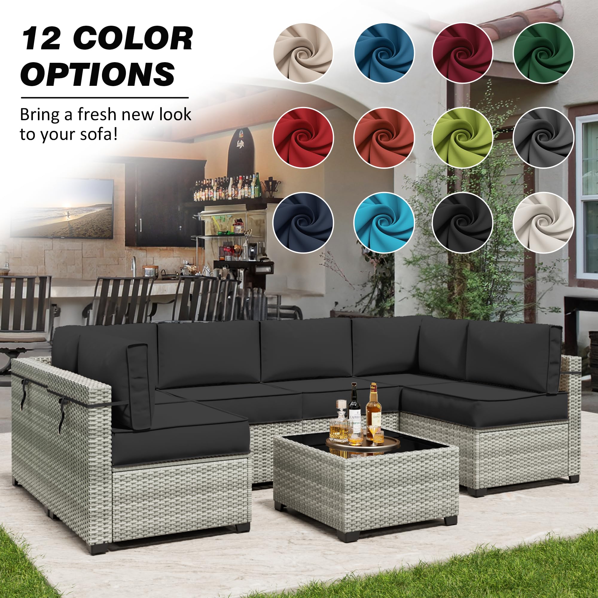 14-Piece Waterproof Outdoor Cushion Covers with Zipper - Replacement Slipcovers for Patio Furniture, Sofa & Couch (3 Sizes) - Perfect for Backyard, Deck, Poolside & Garden Use
