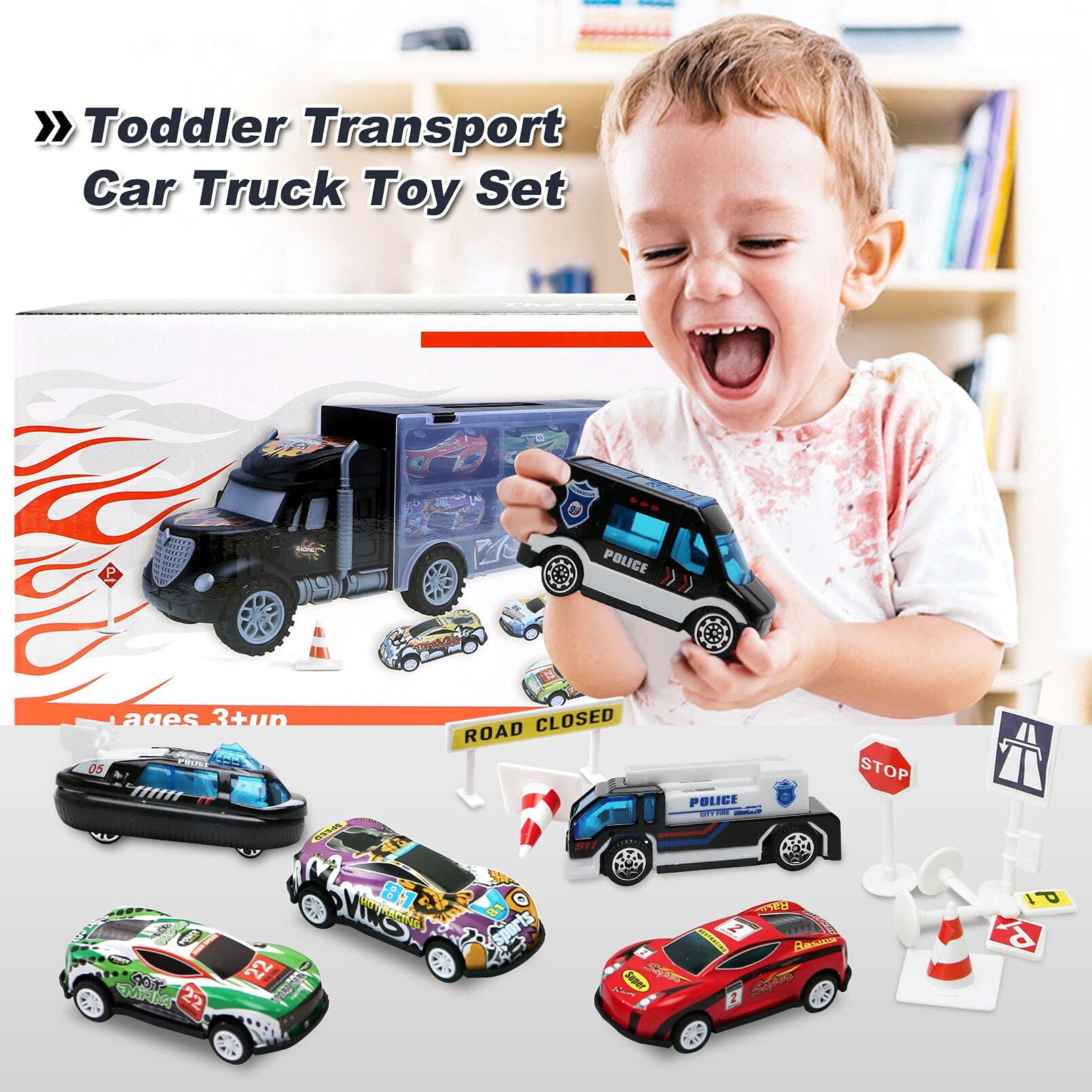 **Best Large Transport Cars Carrier Set with 12 Die-Cast Vehicles - Toddler Toys for 3-7 Year Old Boys & Girls - Perfect Christmas & Easter Gift for Kids - Fun Pretend Play & Travel Toy for Preschoolers**