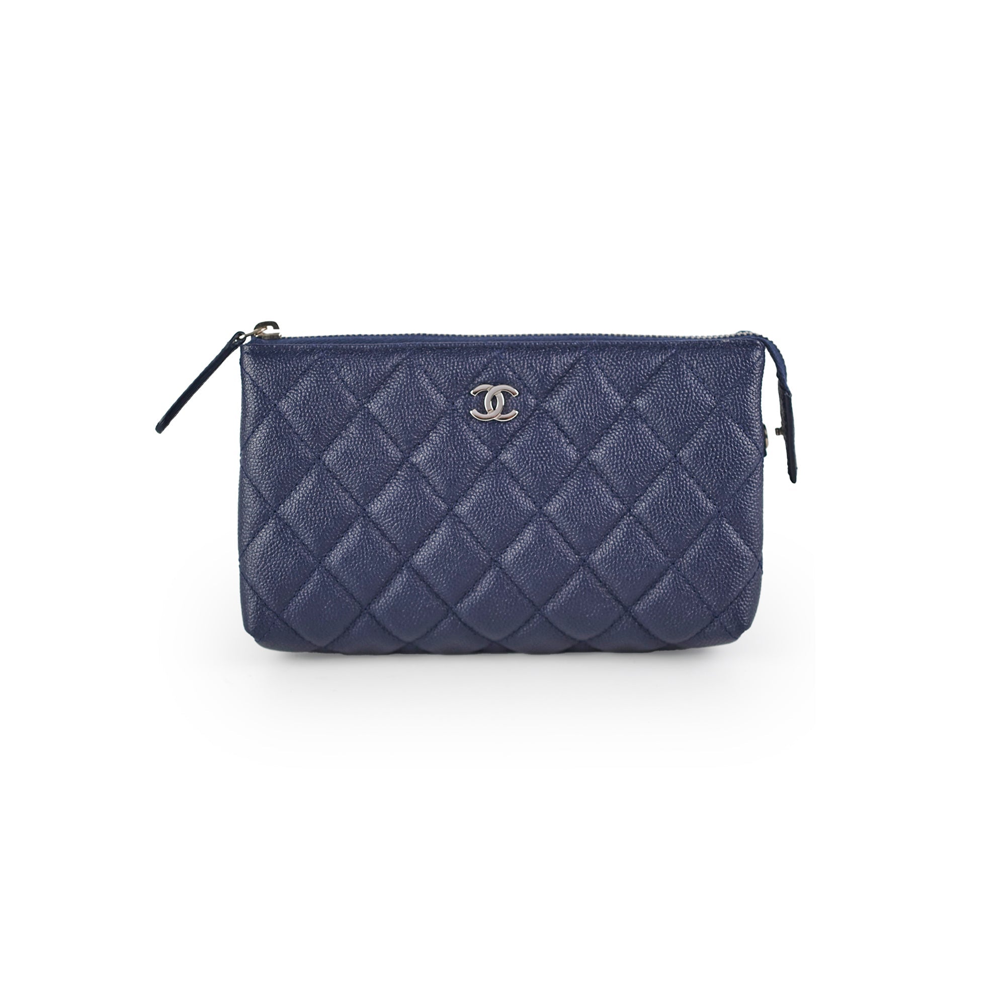 Chanel Quilted Caviar Leather Zip Pouch Wallet Navy Blue - Perfect for Everyday Use, Travel & Gift Giving