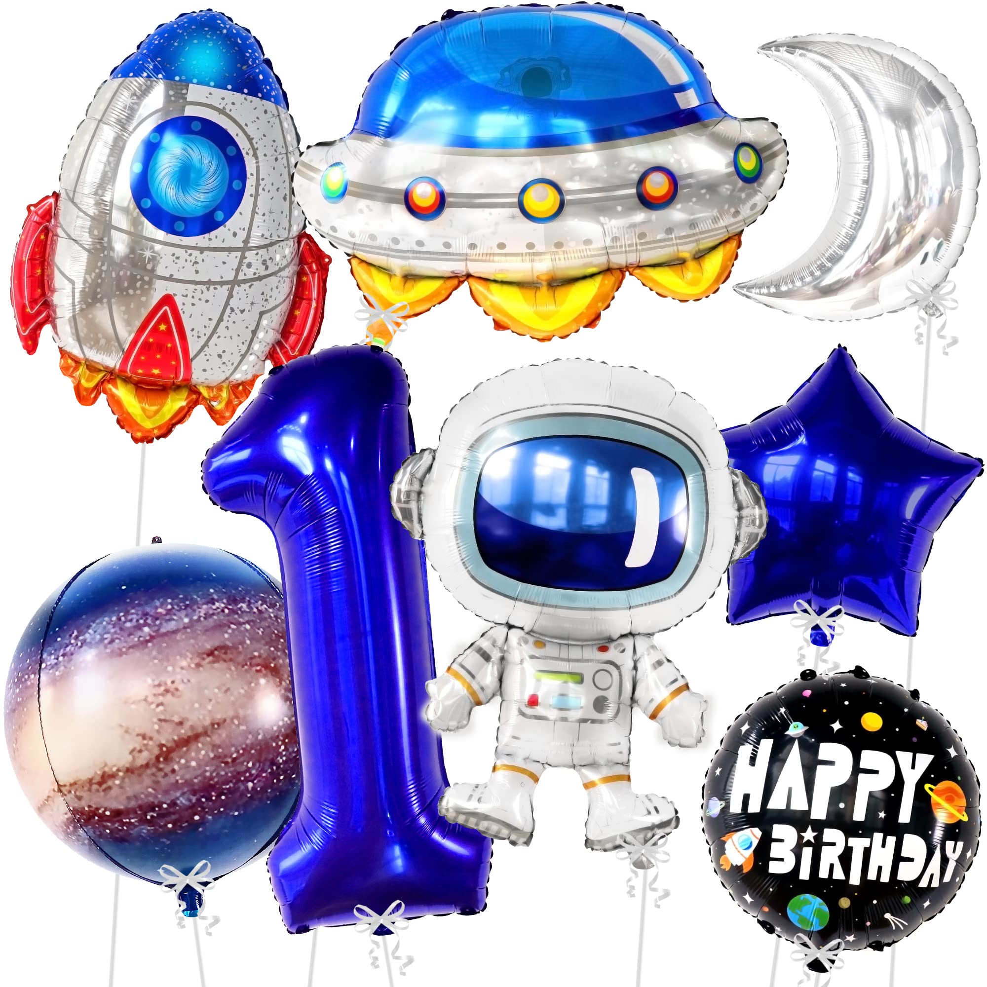 8-Pack Space Balloons for 1st Birthday Party Decorations | Astronaut Themed Balloons for First Trip Around the Sun Celebration | Outer Space Birthday Decor for Boys & Girls | Perfect for Space-Themed Parties, Baby Showers & Nursery Decor