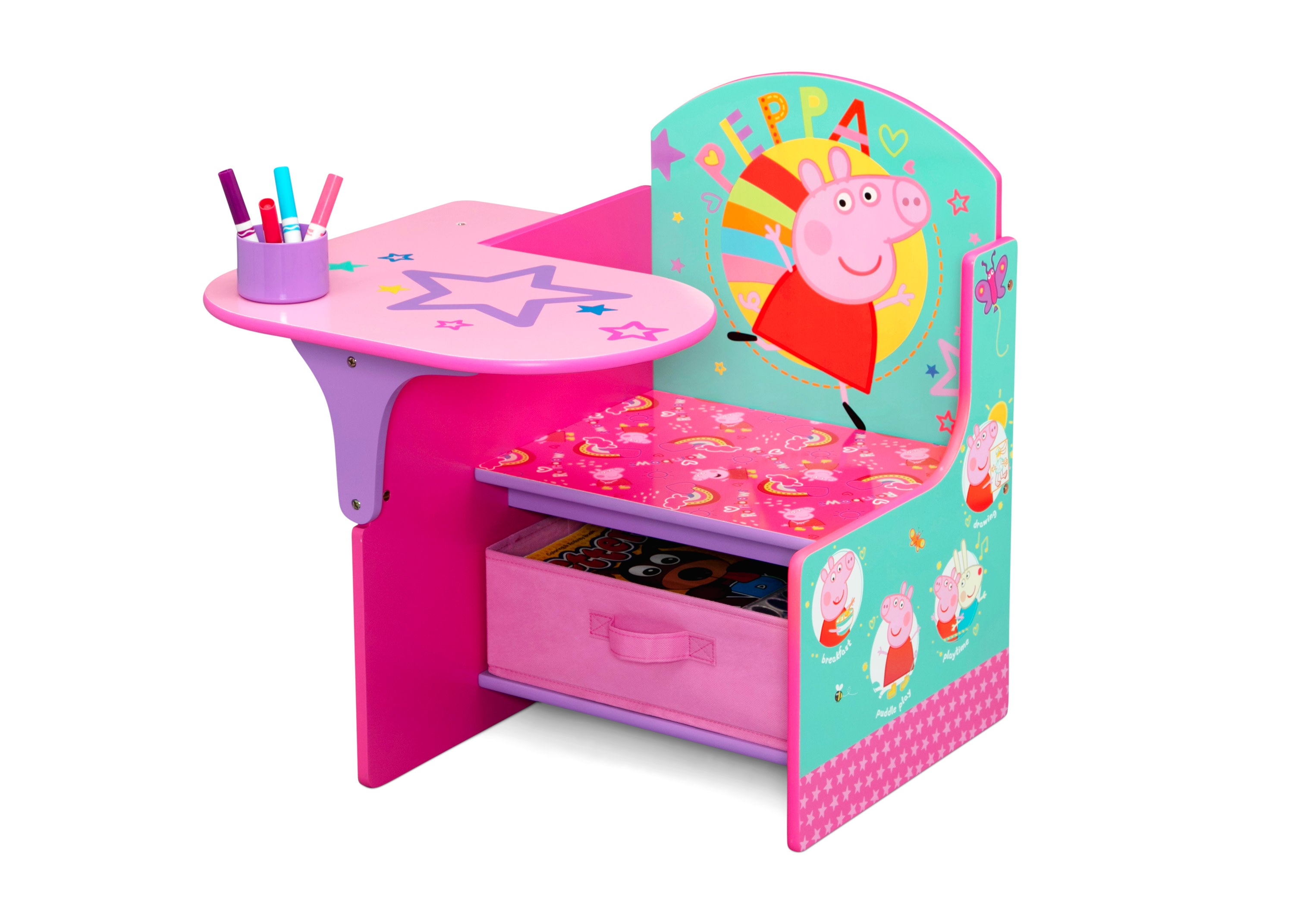 Peppa Pig Big Adventures Kids Chair Desk with Storage Bin - Study & Play Furniture for Toddlers & Preschoolers - Perfect for Bedroom, Playroom or Homeschooling