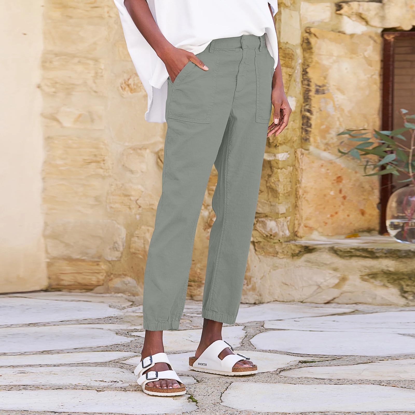Women's High Waisted Ankle Pants - Stretchy Summer Casual & Business Work Pants with Pockets | Office Wear, Travel & Everyday Comfort