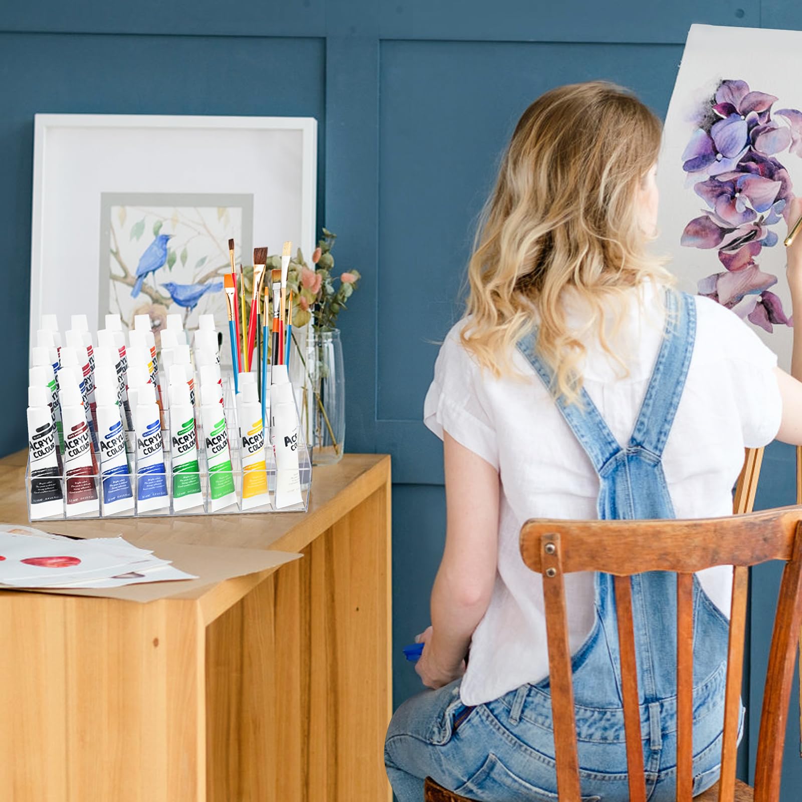 Vowcarol 40-Slot Acrylic Paint Tube Organizer - Clear Watercolor Paint Tube Holder for Artists & Crafters - Perfect for Art Studios, Painting Classes & DIY Projects
