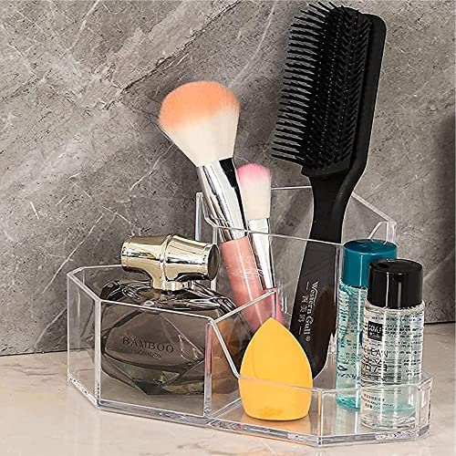 3-Slot Acrylic Makeup Brush Holder & Organizer - Cosmetic Storage Cup for Vanity, Desk, Bathroom Countertop - Perfect for Makeup Brushes Organization (Pack of 1) | Ideal for Home, Salon & Travel Use