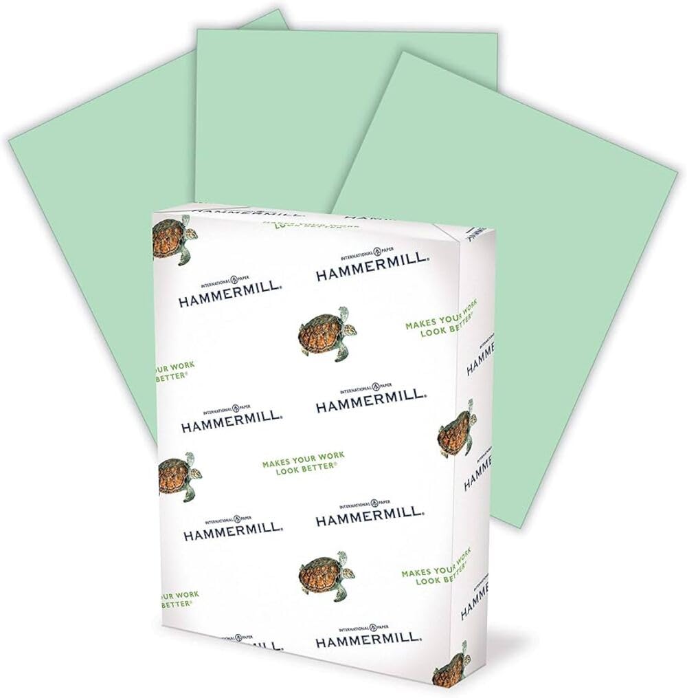 Hammermill 20 lb Green Colored Printer Paper - 3 Hole Punched, 1 Ream (500 Sheets) - Pastel Paper for School, Office & Craft Projects - Made in USA - 102947R