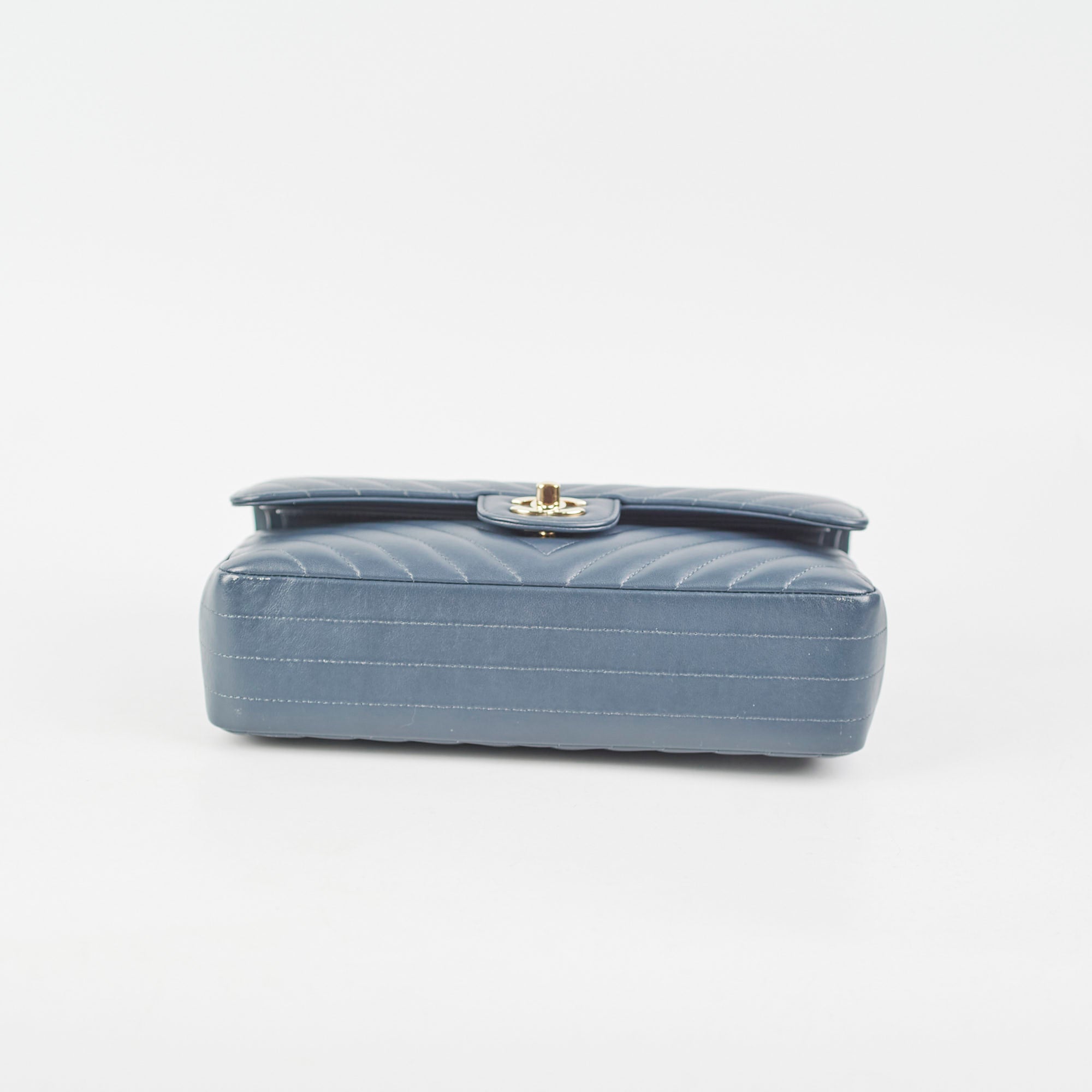 Chanel Chevron M/L Lambskin Classic Flap Bag in Dark Grey & Blue - Luxury Crossbody Shoulder Bag for Women, Perfect for Date Night & Special Occasions