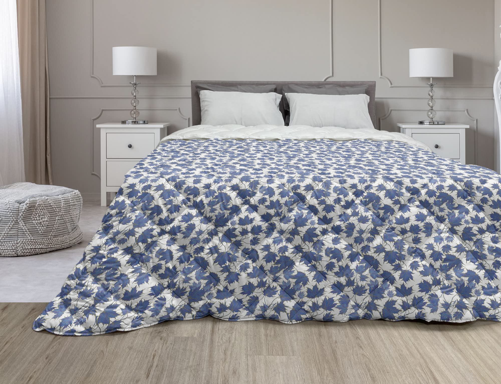 Ambesonne Botanical Down Alternative Comforter - Abstract Autumn Leaves Design in Aquatic Blue Tones, All-Season Microfiber Quilt for Twin XL Bed, Ivory & Cobalt Blue | Perfect for Fall Decor, Guest Rooms & Cozy Bedroom Makeovers