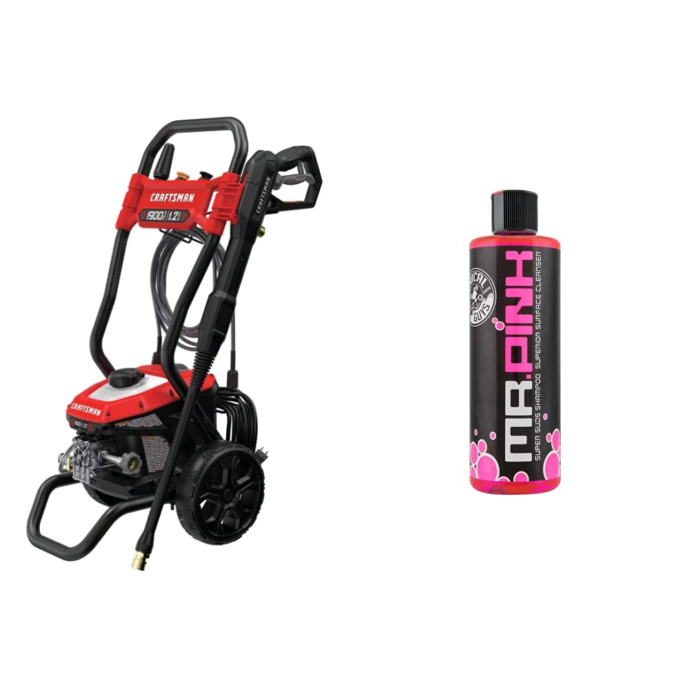 CRAFTSMAN 1900 PSI Electric Pressure Washer (CMEPW1900) & Chemical Guys Mr. Pink Foaming Car Wash Soap (16 fl oz) - Safe for Cars, Trucks, Motorcycles, RVs - Candy Scent | Perfect for Home Cleaning, Vehicle Detailing & Outdoor Maintenance