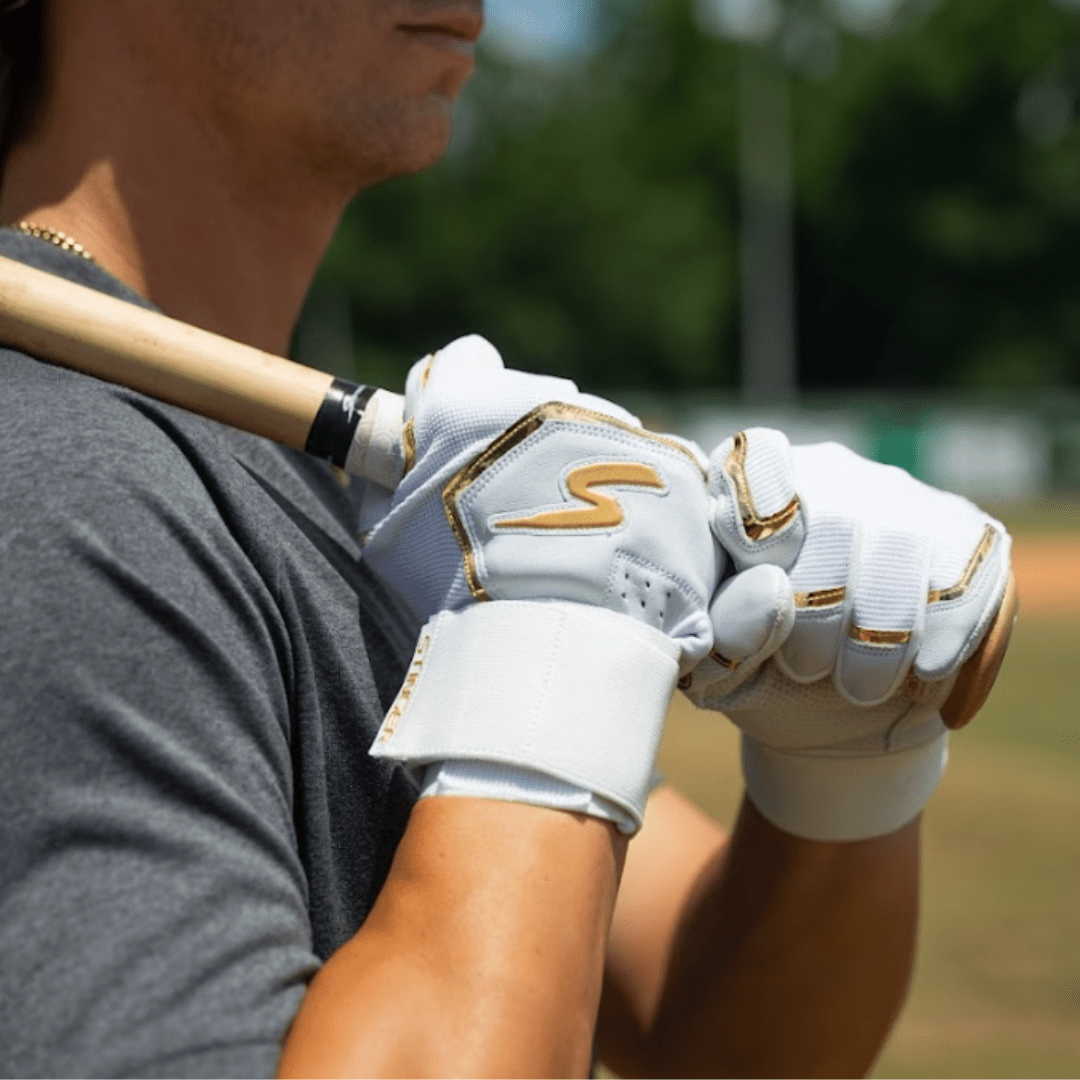 Premium Winder Series Batting Gloves - White & Gold Chrome Baseball Gloves for Men & Women - Perfect for Baseball Training, Games & Outdoor Sports