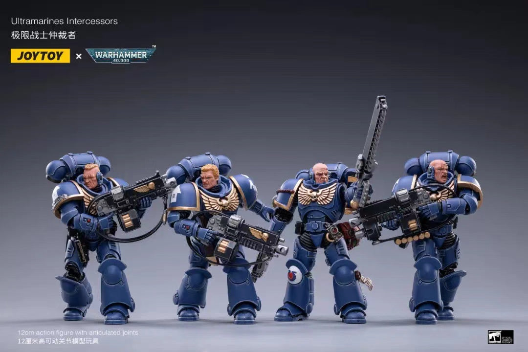 JOYTOY 1/18 Scale Warhammer 40K Ultramarines Intercessors Action Figure Set (4PCS) - Highly Detailed Collectible Miniatures for Tabletop Gaming, Display & Warhammer 40K Fans