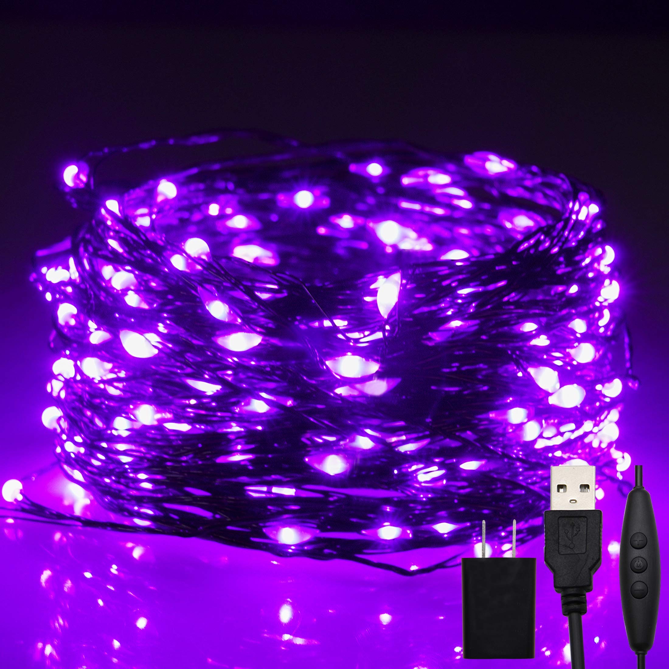 Twinkle Star 3-Inch LED String Lights - Dimmable Indoor/Outdoor Fairy Lights with Black Wire for Home, Bedroom, Wedding & Christmas Decor (Purple) | Perfect for Party, Garden, Patio & Holiday Lighting