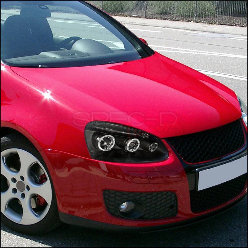 2006-2010 Volkswagen Jetta & 2006-2008 Golf/Rabbit Black Projector Headlight Housing Kit with Dual Halo LED - Upgrade Your Car Lighting for Night Driving & Enhanced Style