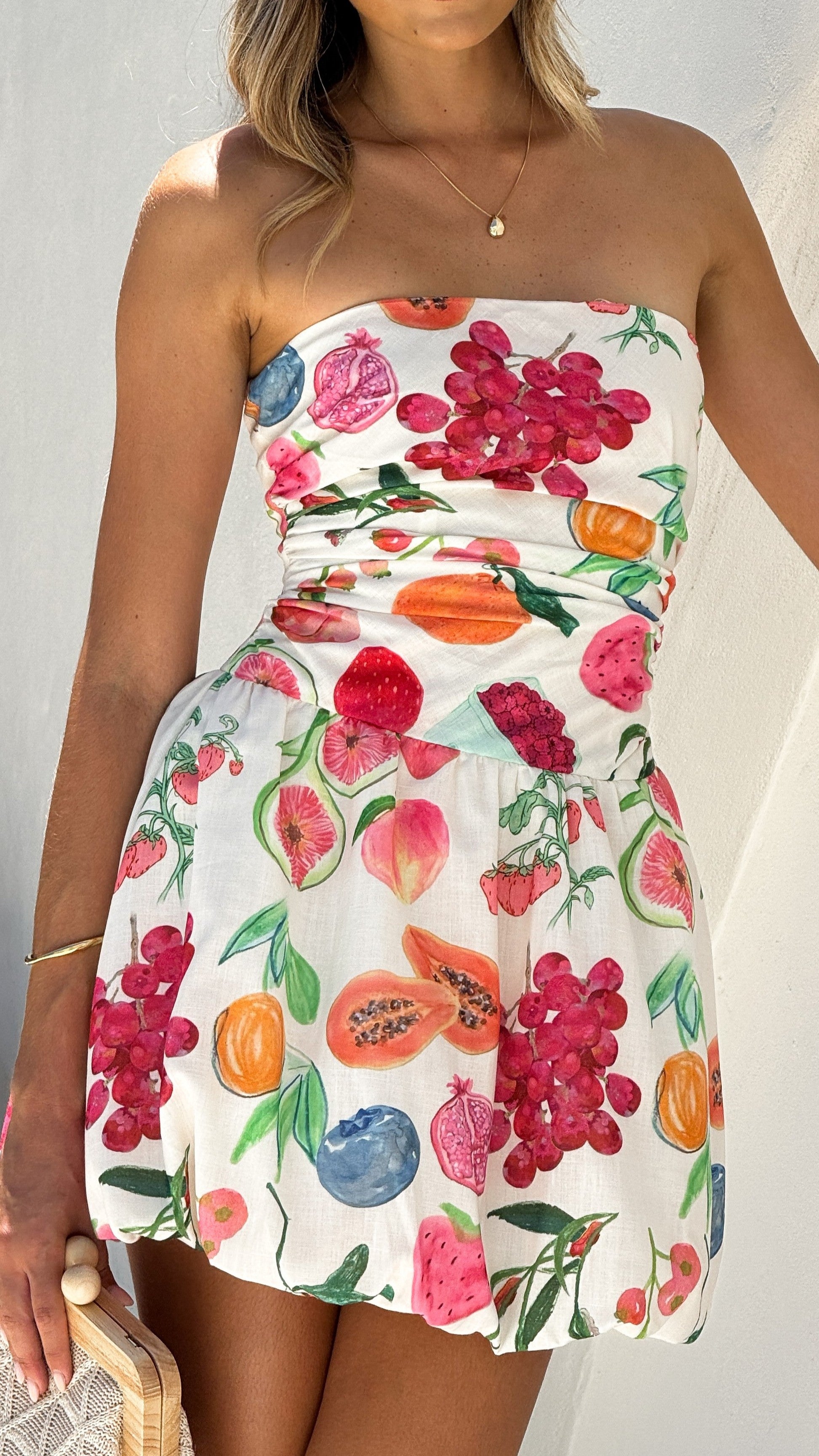 Anara Mini Dress - Floral Fruit Punch Print Summer Dress for Women | Casual & Party Wear | Perfect for Beach, Vacation & Date Nights