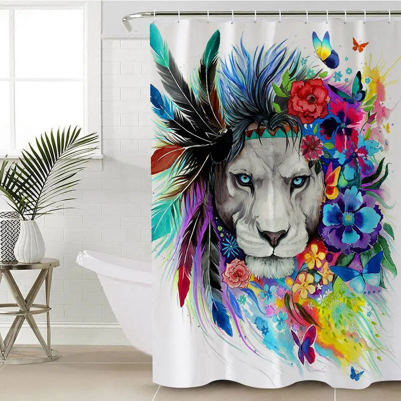 Lion Vibes Waterproof Shower Curtain with Hooks - Stylish Bathroom Decor for Modern Homes, Perfect for Bathrooms & Showers