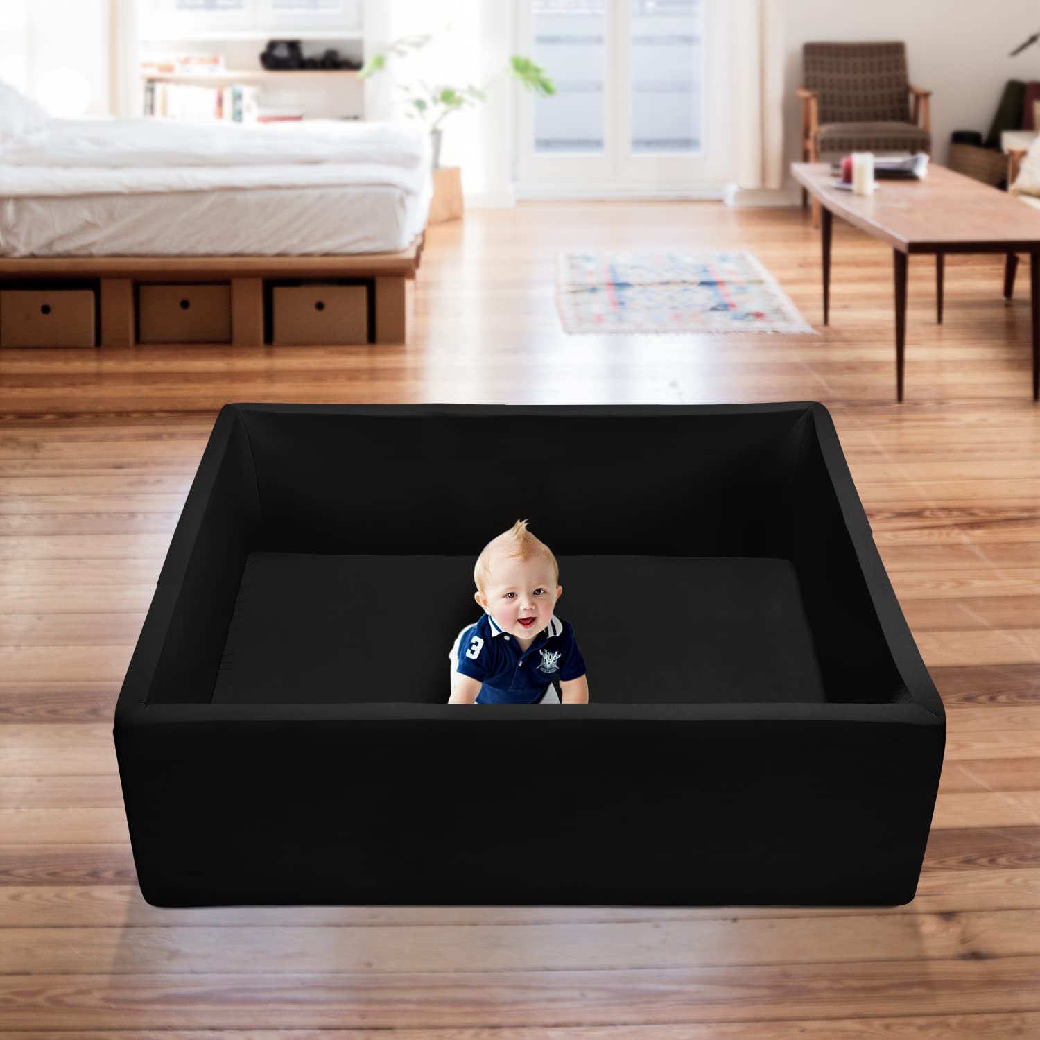 Extra Large Foam Ball Pit for Toddlers & Kids - Square Soft Ball Pool Playpen | Safe Indoor/Outdoor Play Toy | Perfect Birthday Gift for Boys & Girls (Black) - Great for Playrooms, Daycares & Backyard Fun