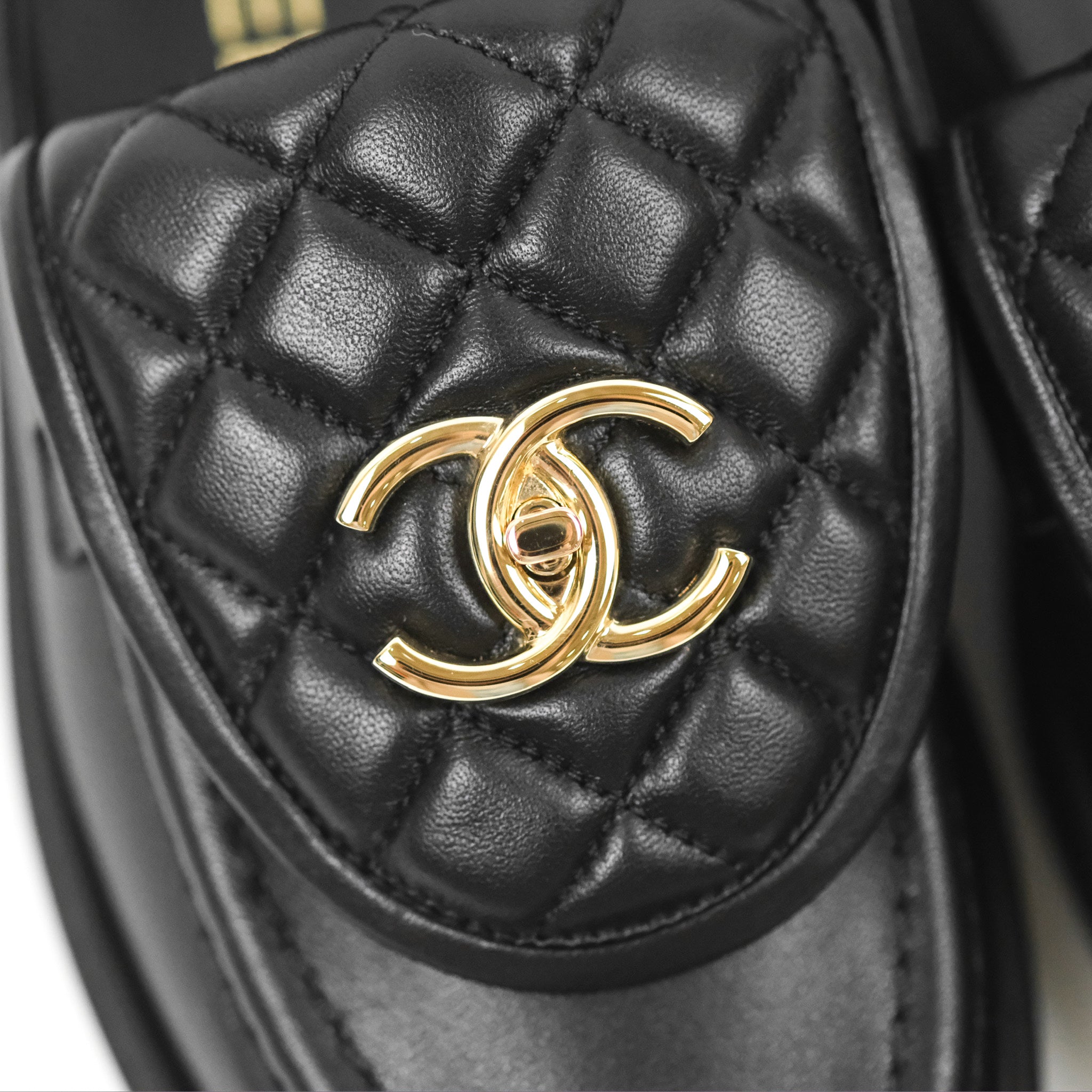 Chanel CC Turnlock Loafers - Quilted Black Calfskin Leather Shoes with Gold Hardware - Women's Size 37.5 (US 7) - Luxury Designer Flats for Work, Office & Formal Occasions