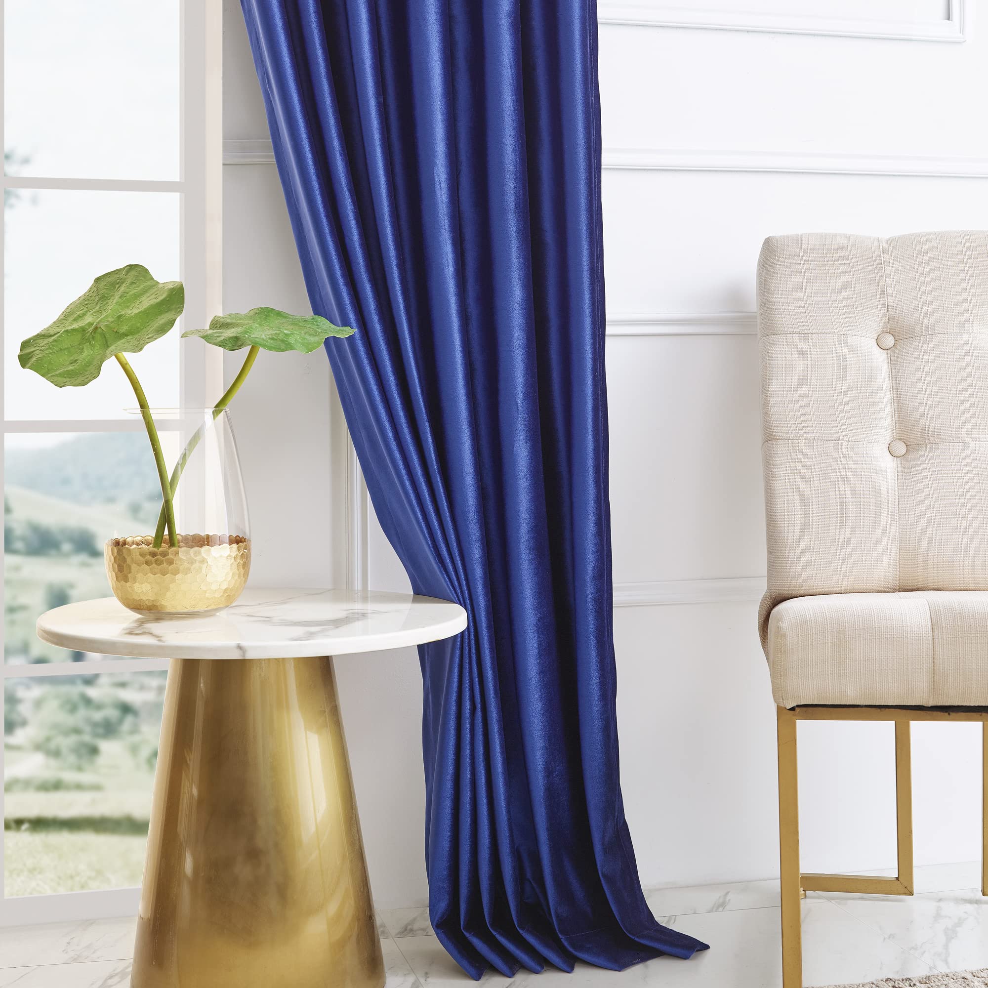 Premium Blackout Curtains 84 Inch - Velvet Rod Pocket Drapes for Living Room & Bedroom, Set of 2 Panels, Semi Room Darkening Window Treatment in PRIMROSE Blue | Home Decor, Noise Reducing, Thermal Insulated for Better Sleep & Privacy