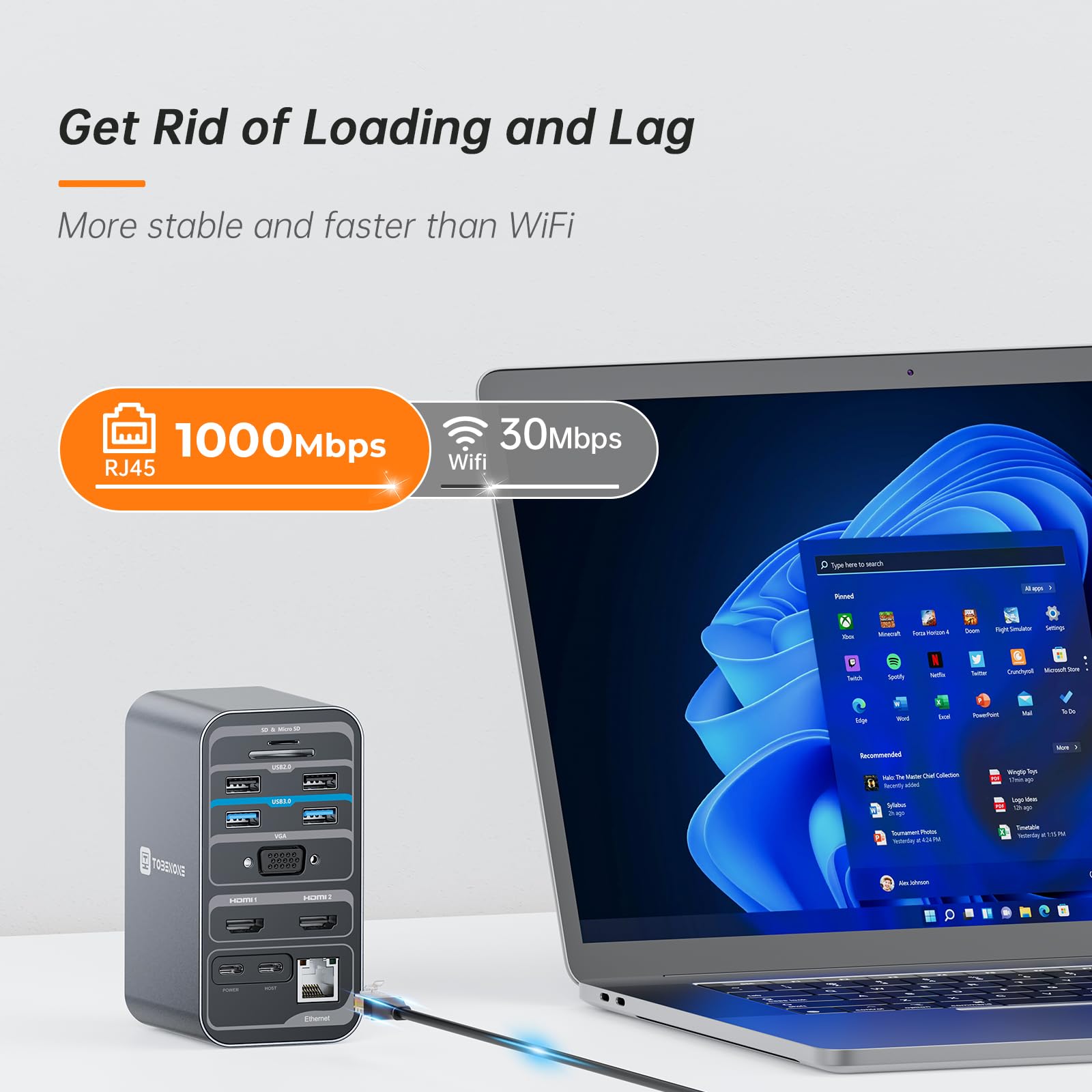 TobenONE 15-in-1 USB C Laptop Docking Station with Dual HDMI & 65W PD - Dual Monitor Support, 4xUSB 3.0, 2xUSB 2.0, VGA, Ethernet, SD/TF Card Reader, Audio/Mic - Compatible with Lenovo, HP, Dell, Surface - Perfect for Home Office, Remote Work & Multi-Tasking Setup