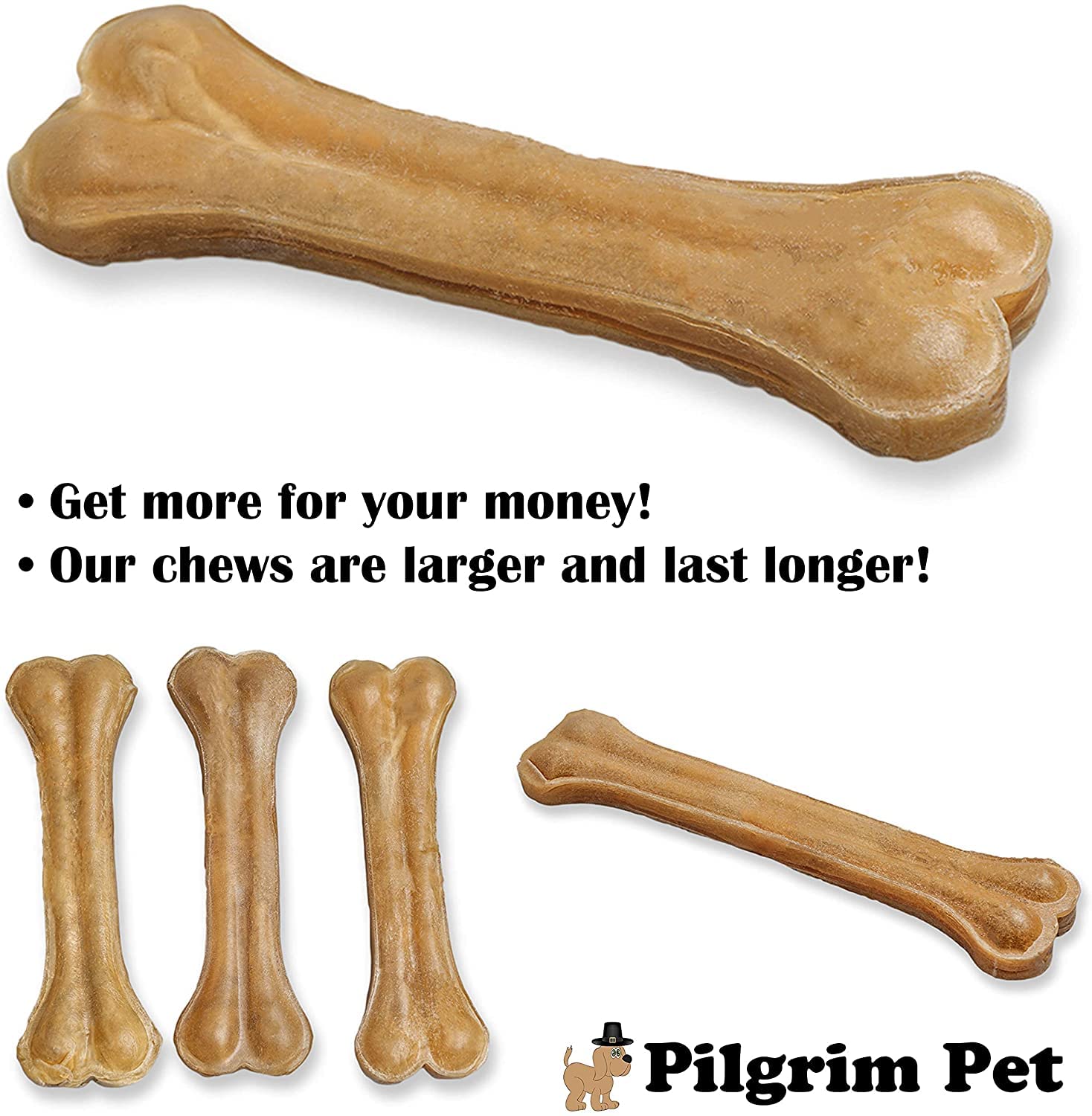 5-Pack Premium Compressed Rawhide Dog Bones - 100% Natural Long-Lasting Chew Toys for Aggressive Chewers (12.5