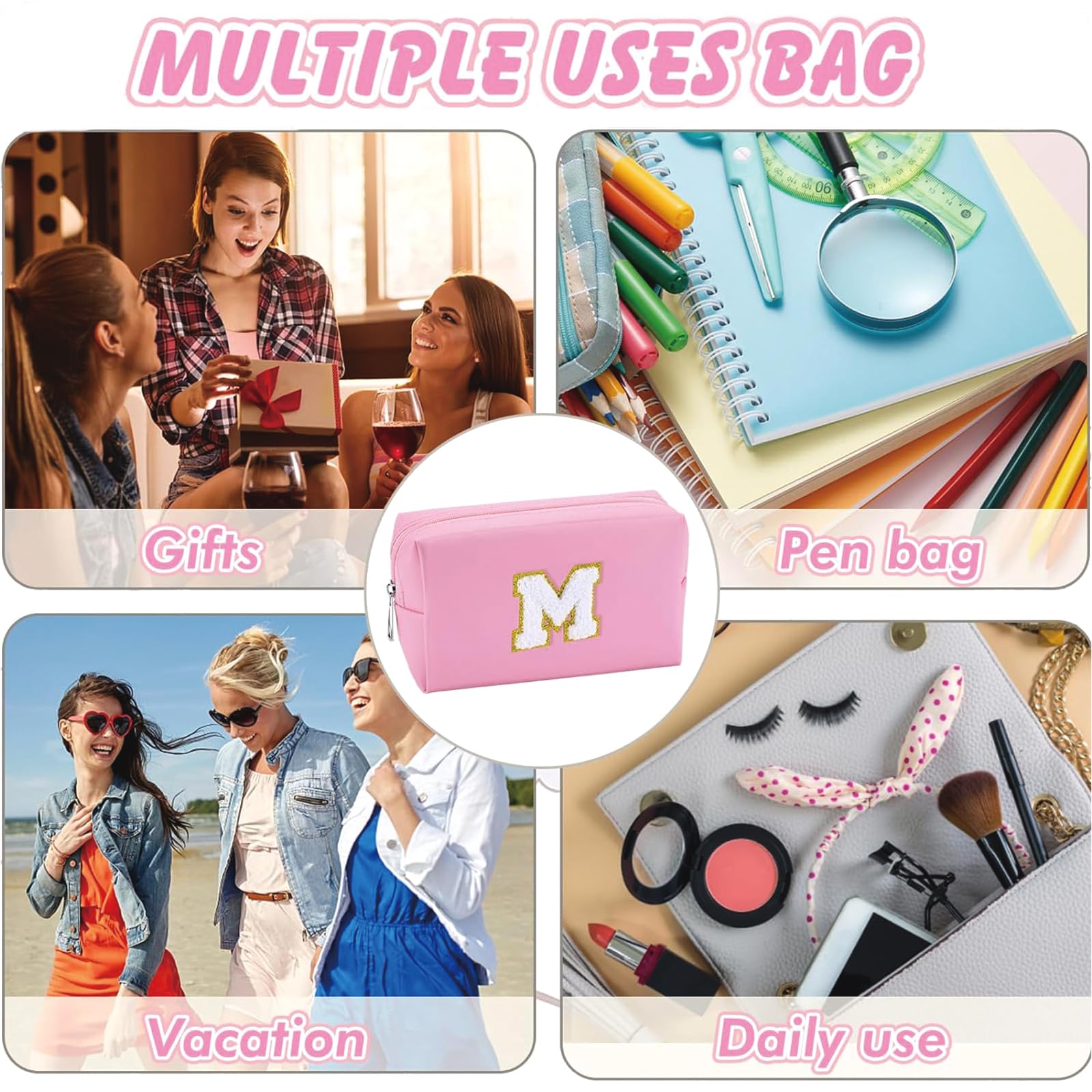8PCS Personalized Initial Gifts for Women - Monogrammed Makeup Bag, Travel Jewelry Box & Letter Keychain Set - Perfect Birthday Gifts for Wife, Bridesmaids & Teen Girls - Ideal for Travel, Weddings & Special Occasions