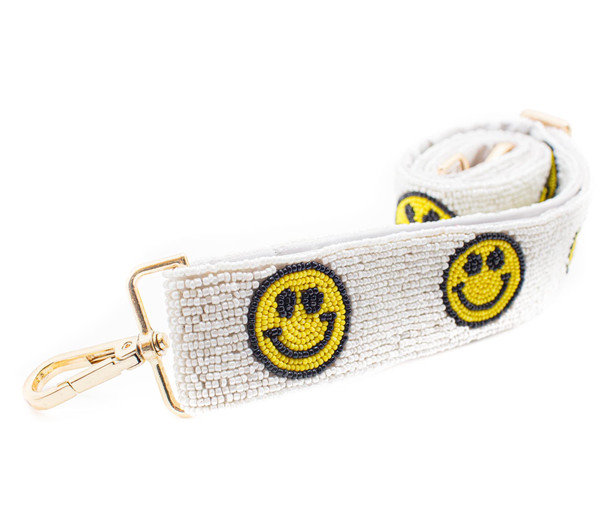 Smiley Face Beaded Purse Strap - Adjustable Crossbody Bag Strap Replacement for Women | Fashionable White & Yellow Luggage & Handbag Accessory | Perfect for Daily Use, Travel & Gift Giving