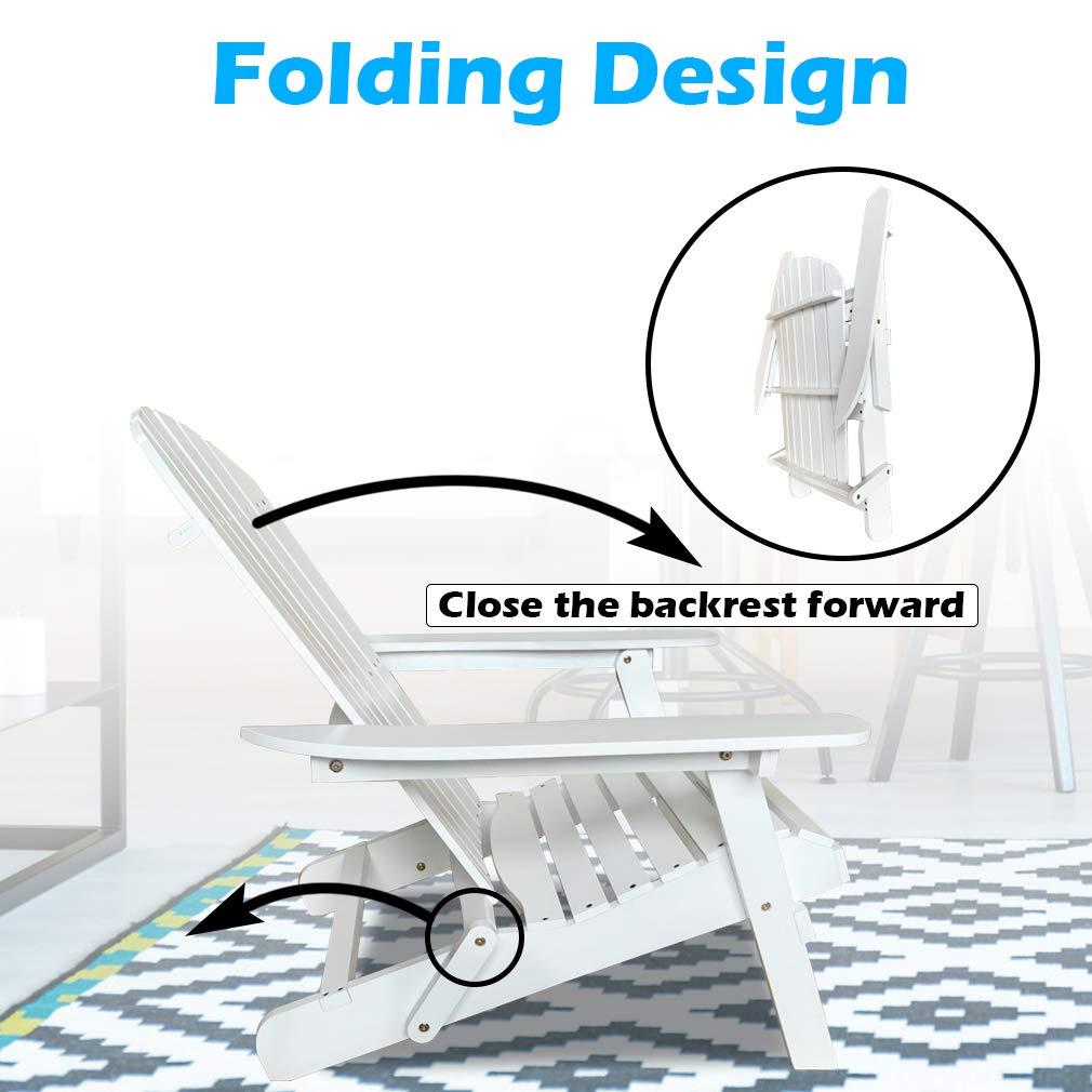 Premium Folding Adirondack Chair - Natural Wood Patio Furniture for Outdoor Relaxation in Garden, Yard, or by Fire Pit - Comfortable Lawn Seating for Adults with Weather-Resistant White Finish - Perfect for Backyard Lounging, Poolside Relaxation, and Camping Trips