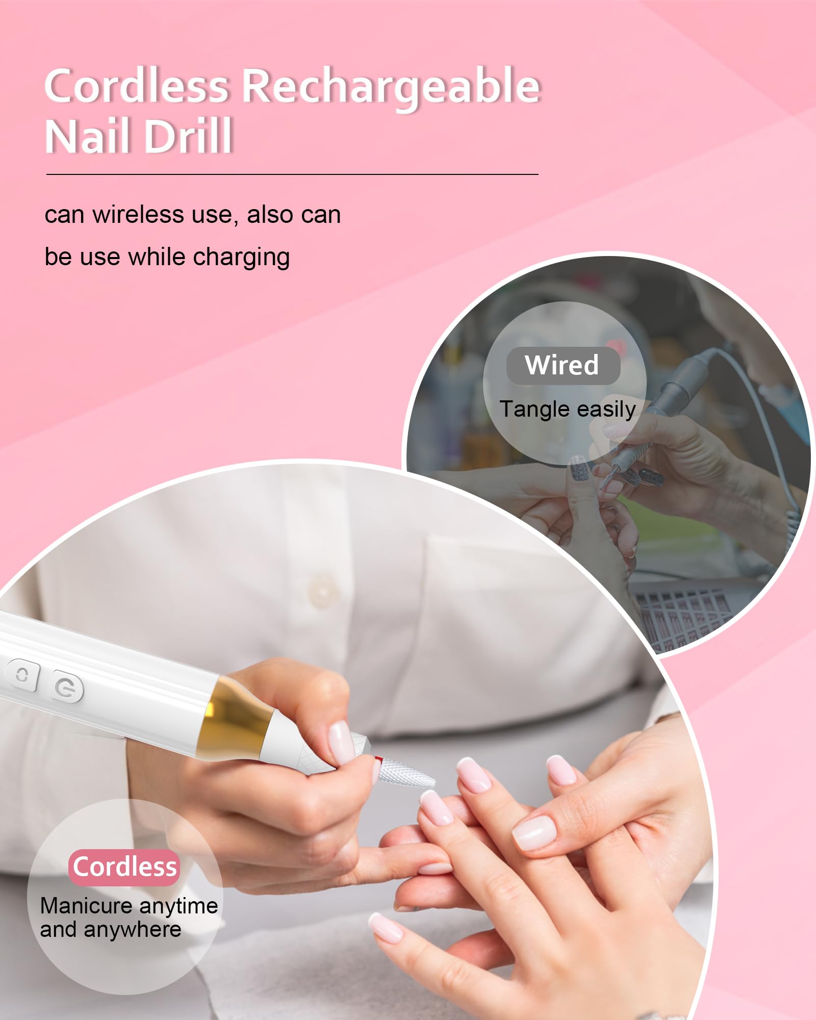 Professional Cordless Electric Nail Drill Kit - Rechargeable Wireless E-File for Gel & Acrylic Nails, Manicure & Pedicure Machine with Grinding Bits (M918) | Perfect for Salon Professionals & Home Nail Care