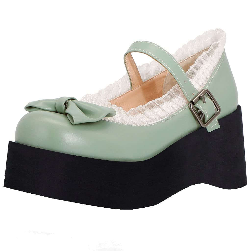 KOKOMOMO Women's Cute Gothic Shoes - Bow Platform Mary Janes with Wedge Heel for Punk, Lolita & Alternative Fashion | Perfect for Cosplay, Concerts & Dark Aesthetic Outfits