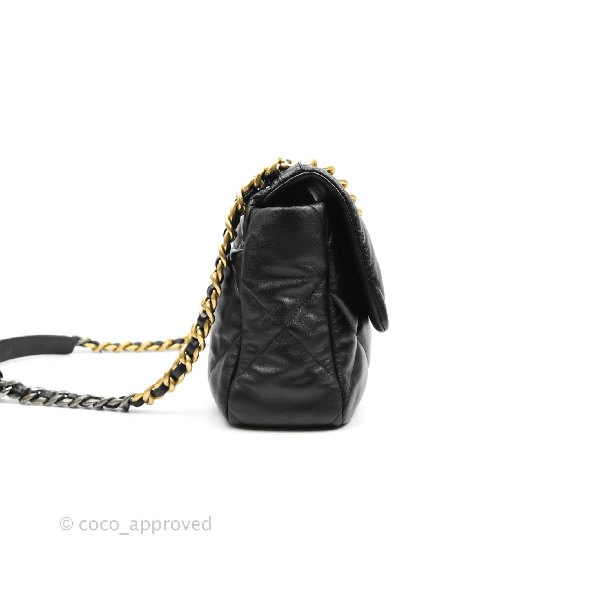 Chanel 19 Medium Handbag Black Goatskin Leather Mixed Gold & Silver Hardware - Luxury Shoulder Bag for Women, Perfect for Work, Date Night & Special Occasions