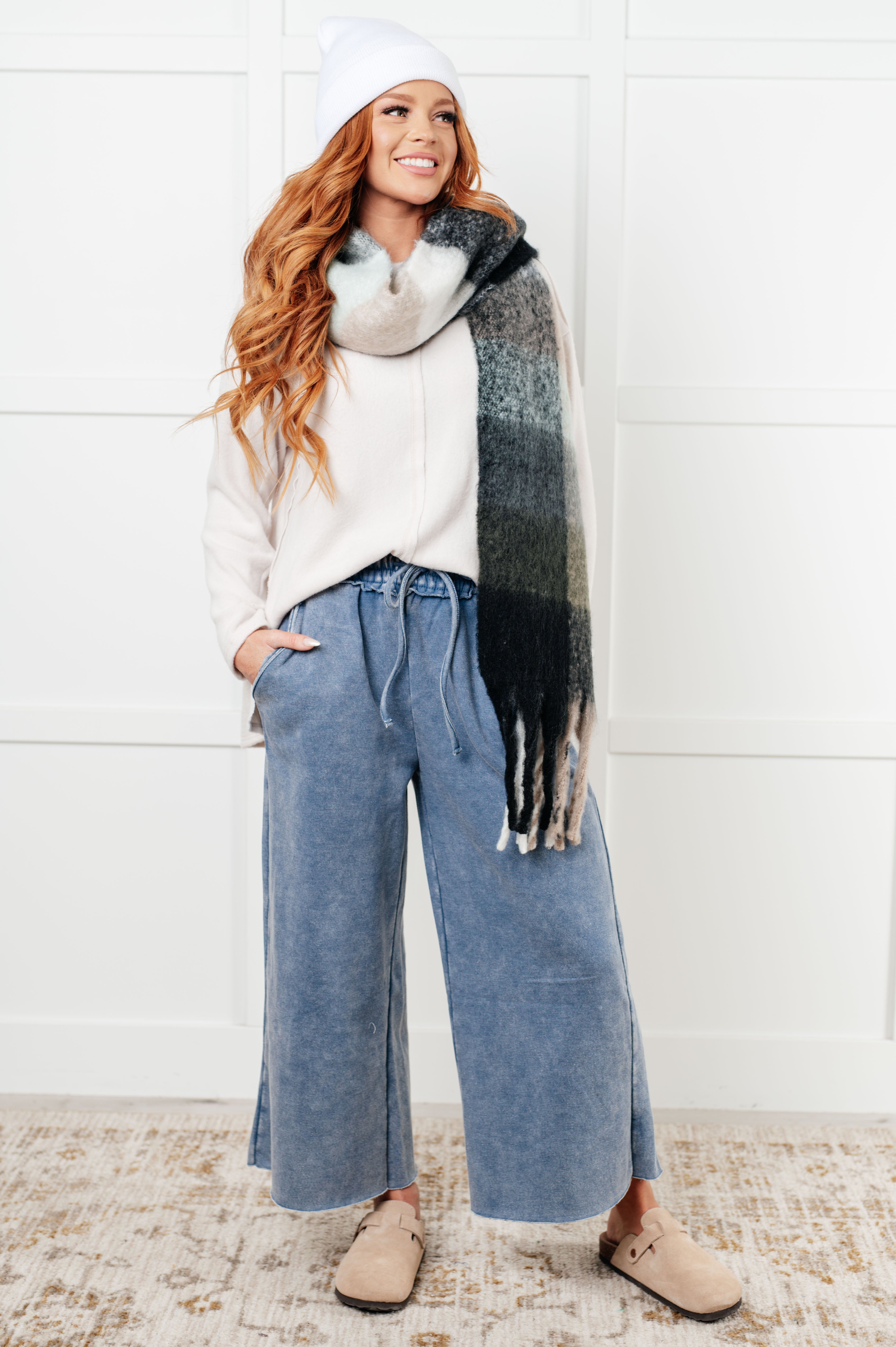 Stylish Dusty Blue Wide Leg Cropped Pants for Women - Casual & Office Wear | Comfortable High Waist Trousers for Everyday Outfits
