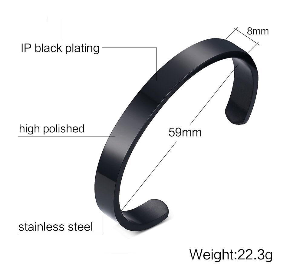 Personalized Stainless Steel Cuff Bracelet for Men & Women - Free Engraving, 59mm Black Polished Unisex Bangle - Perfect for Gifts, Weddings & Everyday Wear